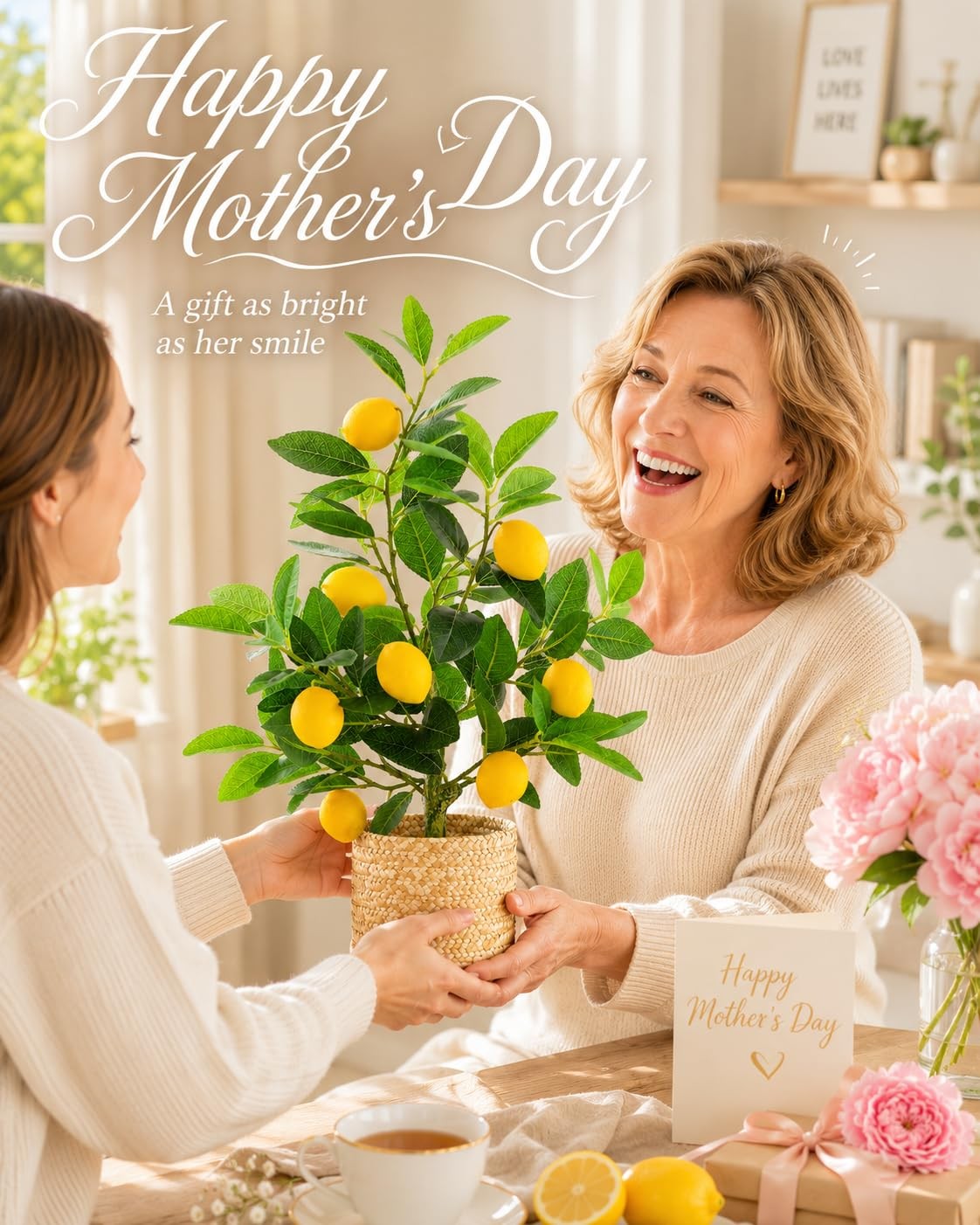 Artificial Lemon Tree with Woven Basket, Faux Lemon Decor for Kitchen and Hom…
