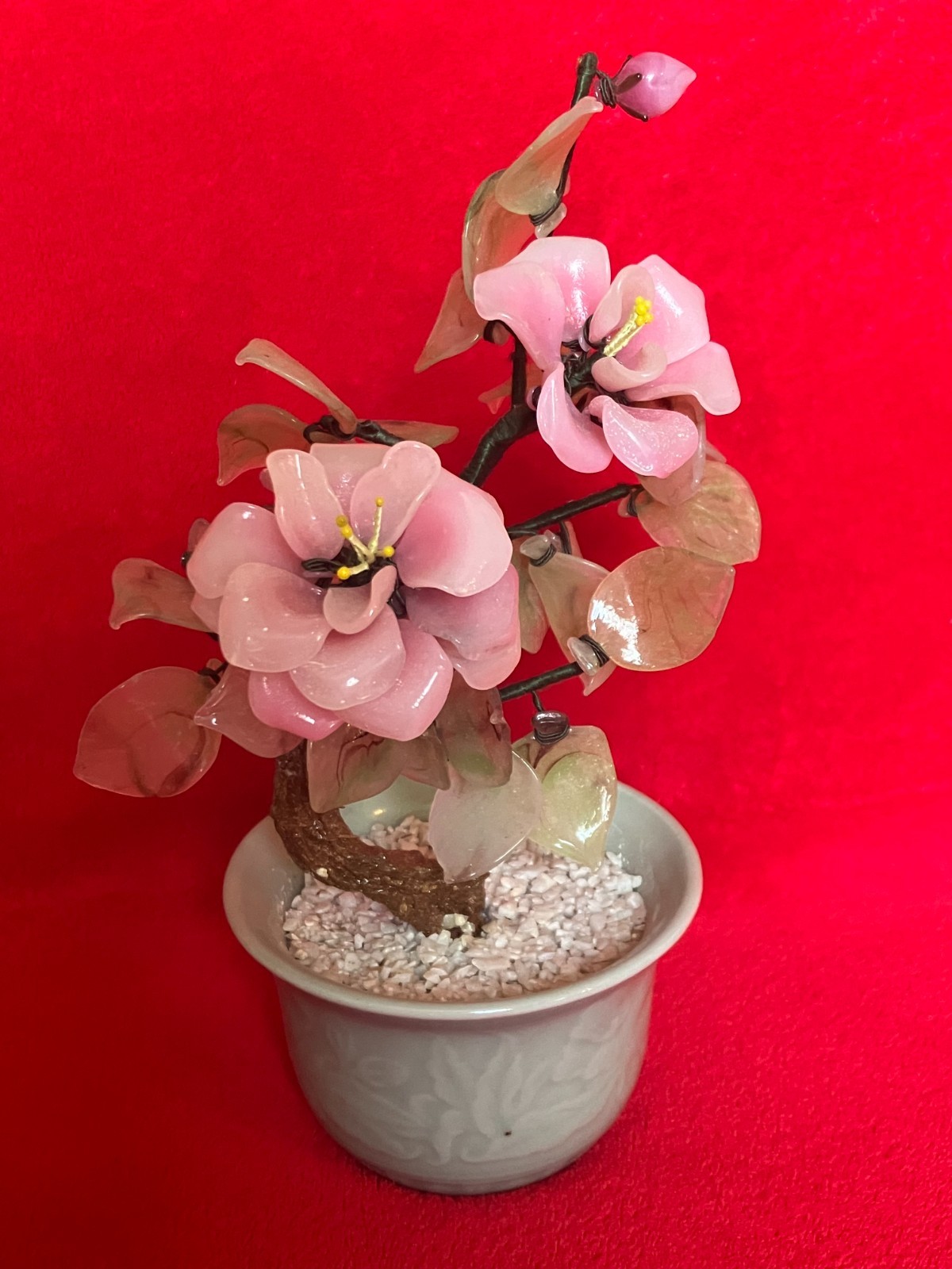 CHINESE JADE STYLE TREE PINK GLASS FLOWER BONSAI ** LAS VEGAS Pick UP ONLY **