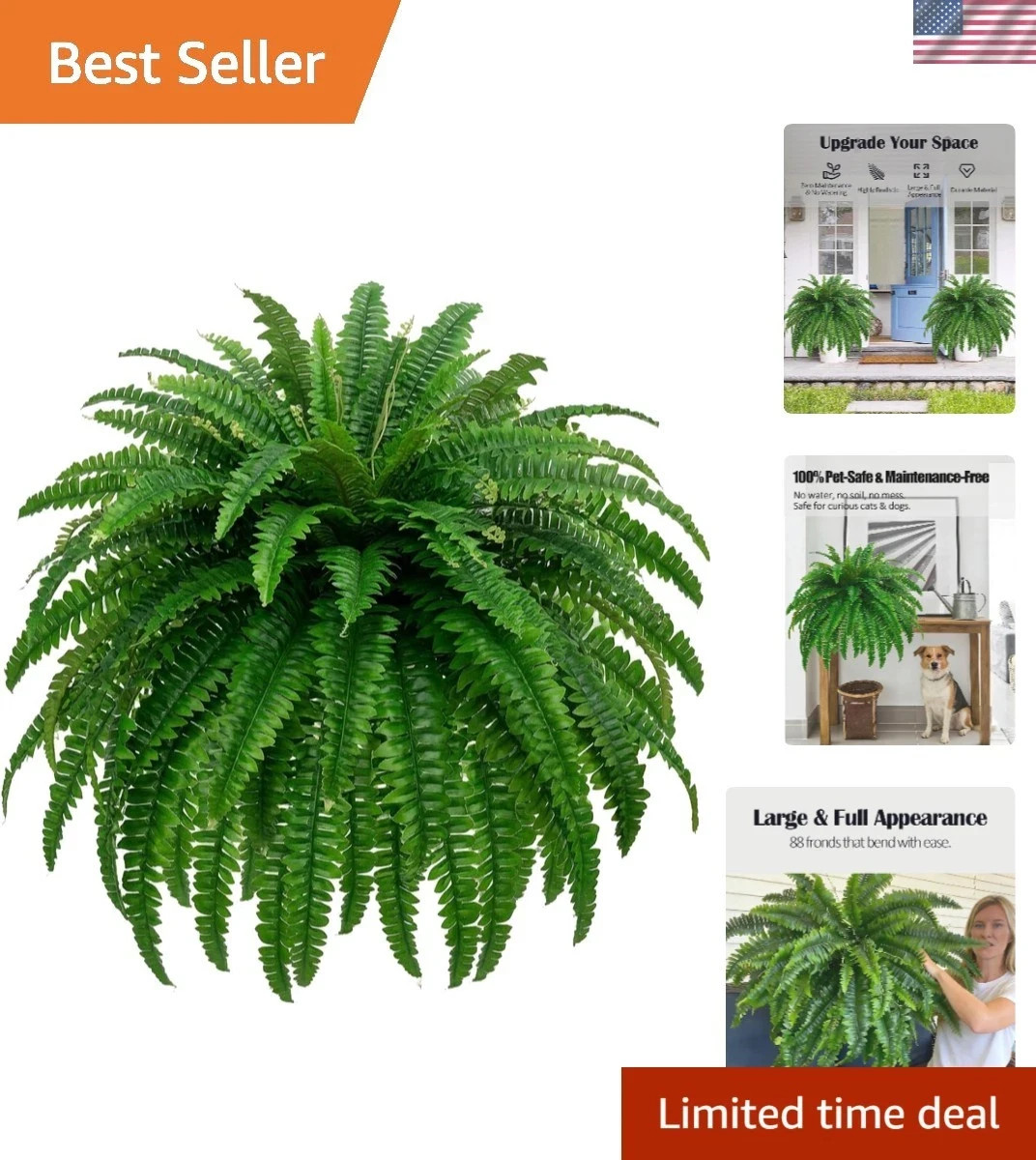 GYERB 48″ Large Artificial Boston Fern Plants for Outdoor Indoor, Fake Ferns …