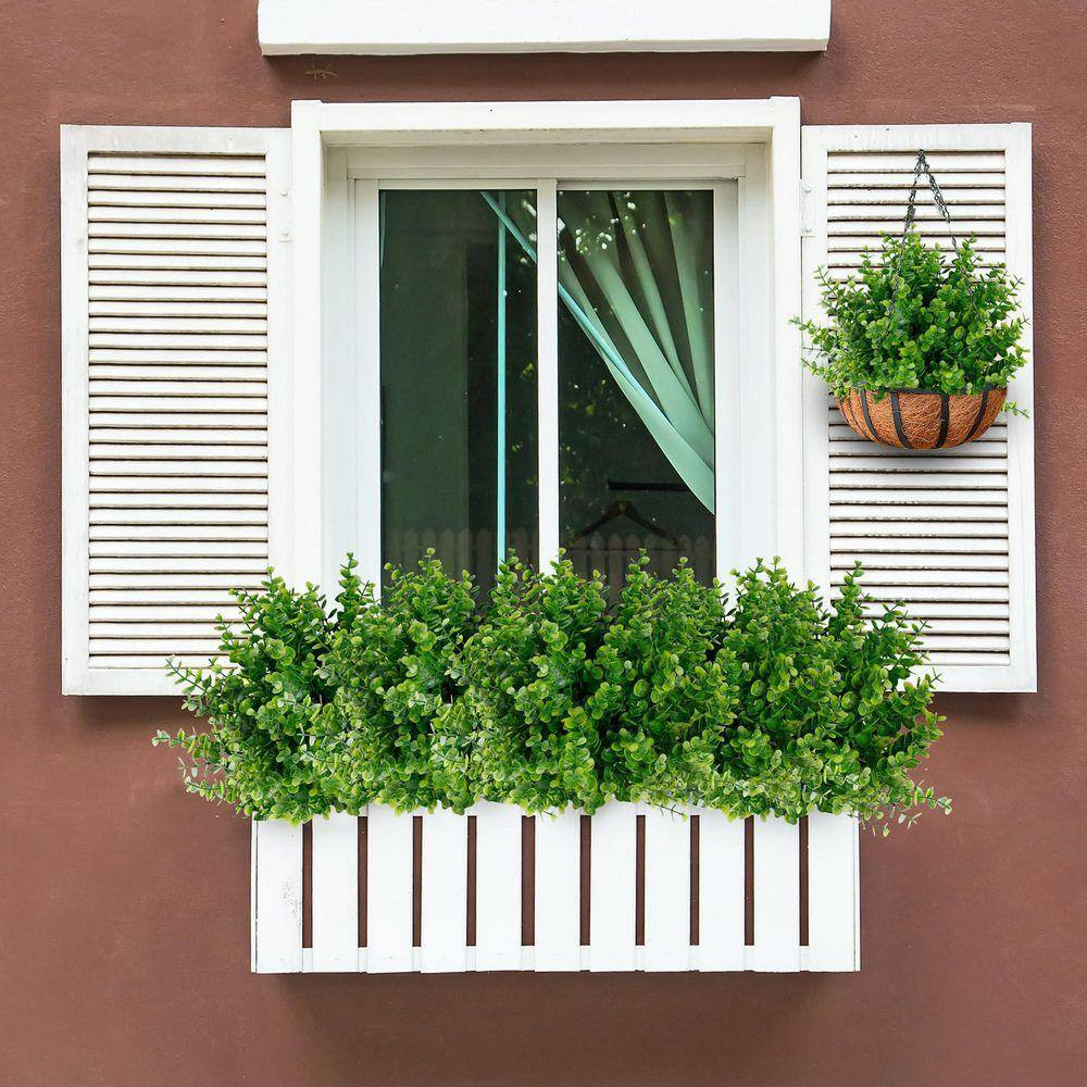 14 In. Green Artificial Flowers, 12 Bundles UV Resistant Boxwood Shrubs Artifici