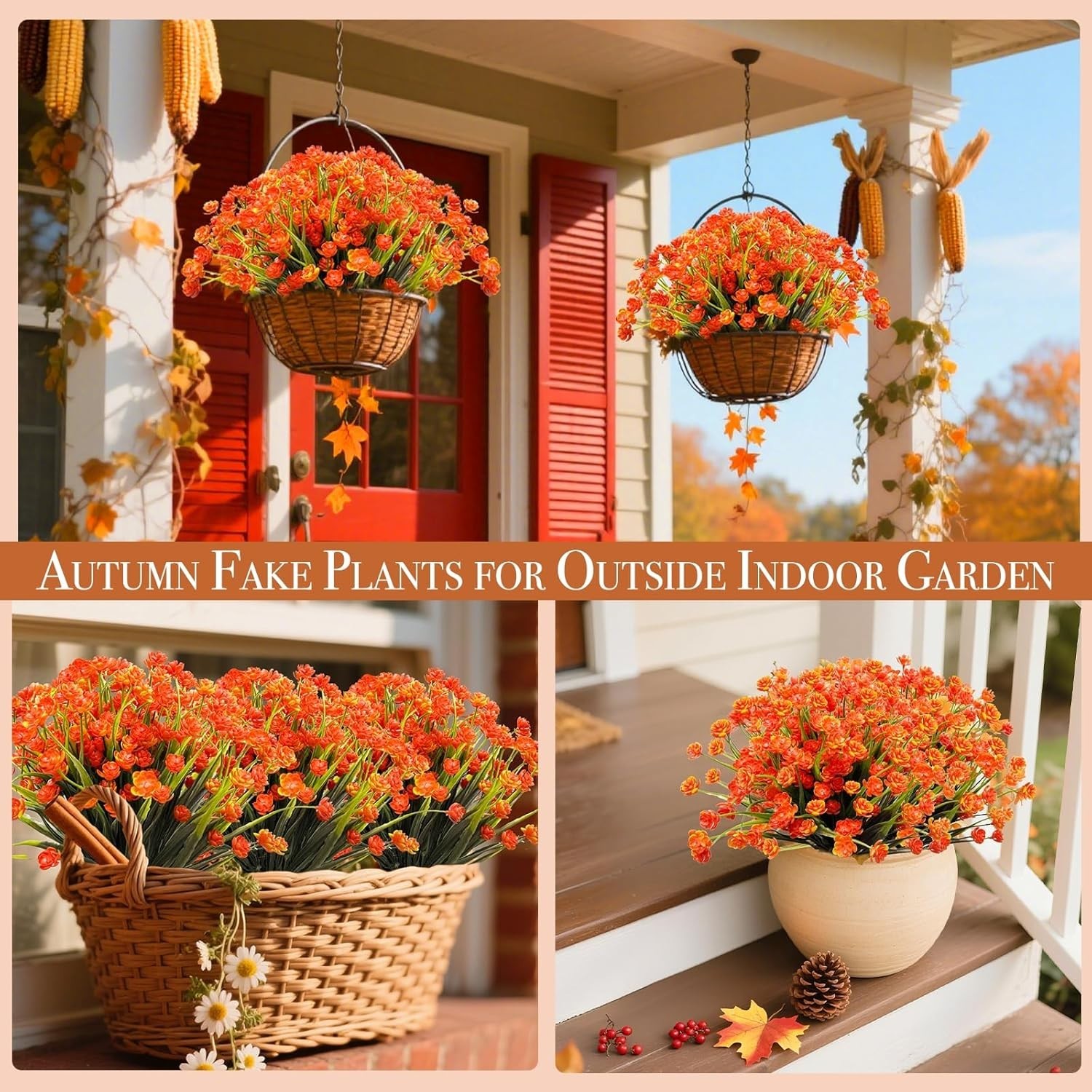 12 Bundles of Realistic UV Resistant Artificial Fall Flowers for Outdoor Decor