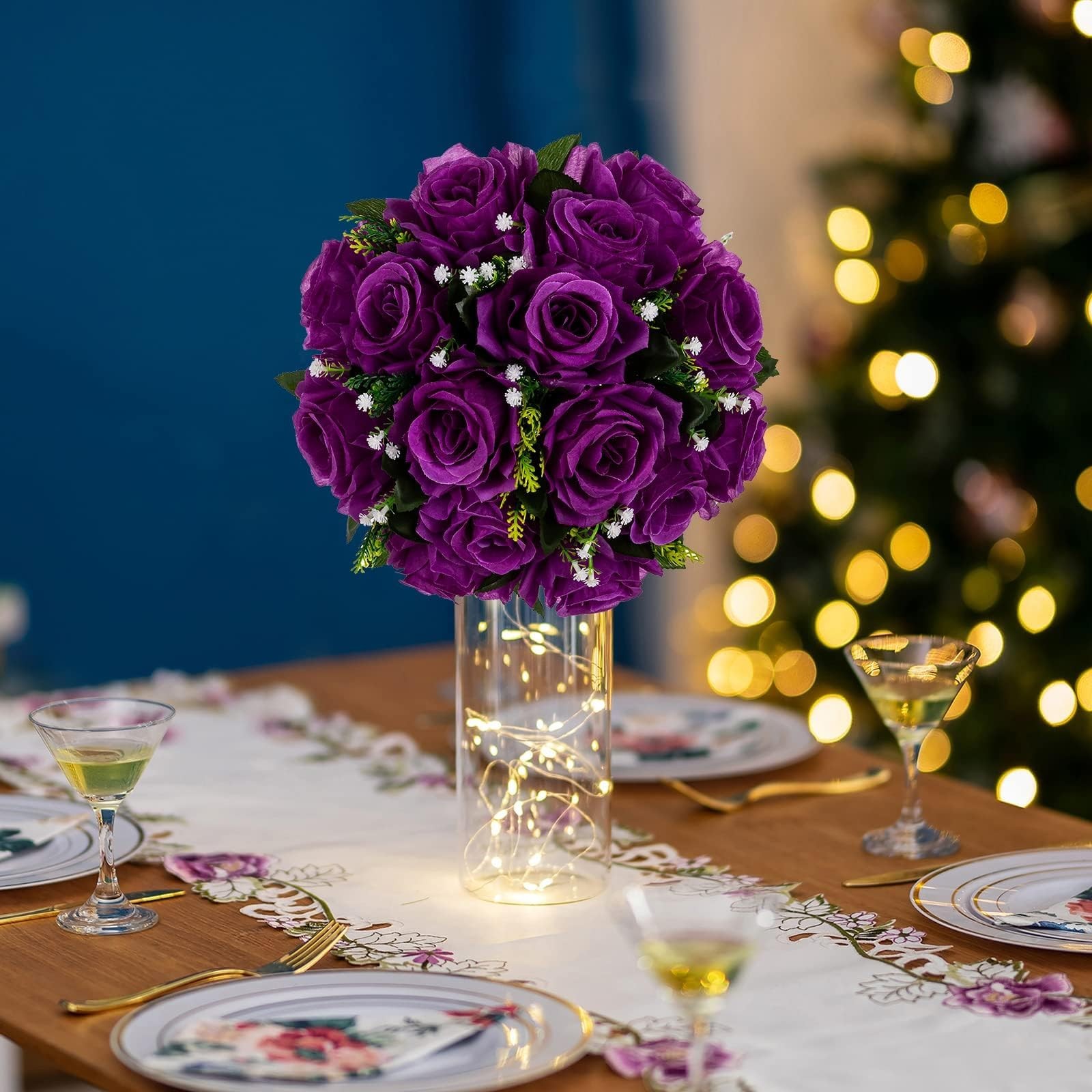 Flower Balls Wedding Rose Centerpieces: 2 Pcs Fake Flowers with Base White Ki…