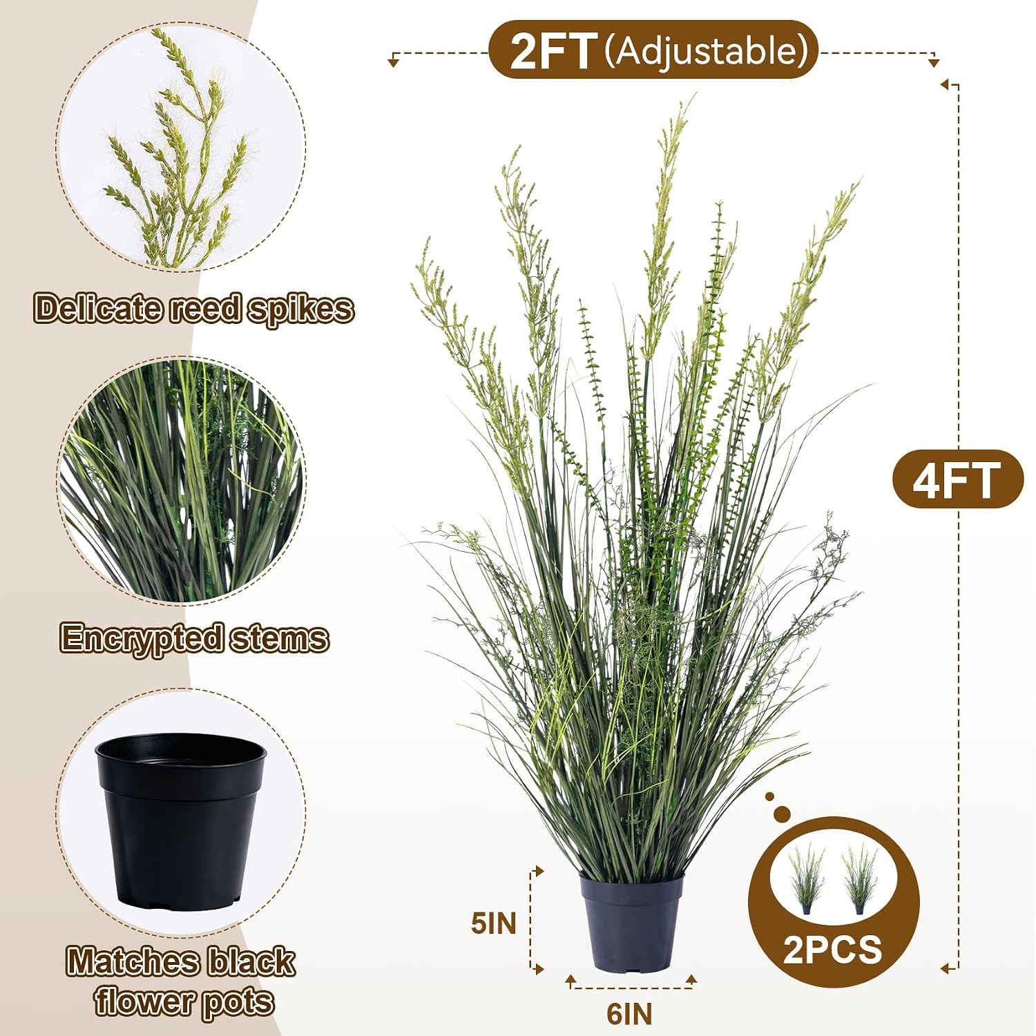 2 Pack Faux Plastic plantas Synthetic Pampas Grass Indoor Outdoor Realistic