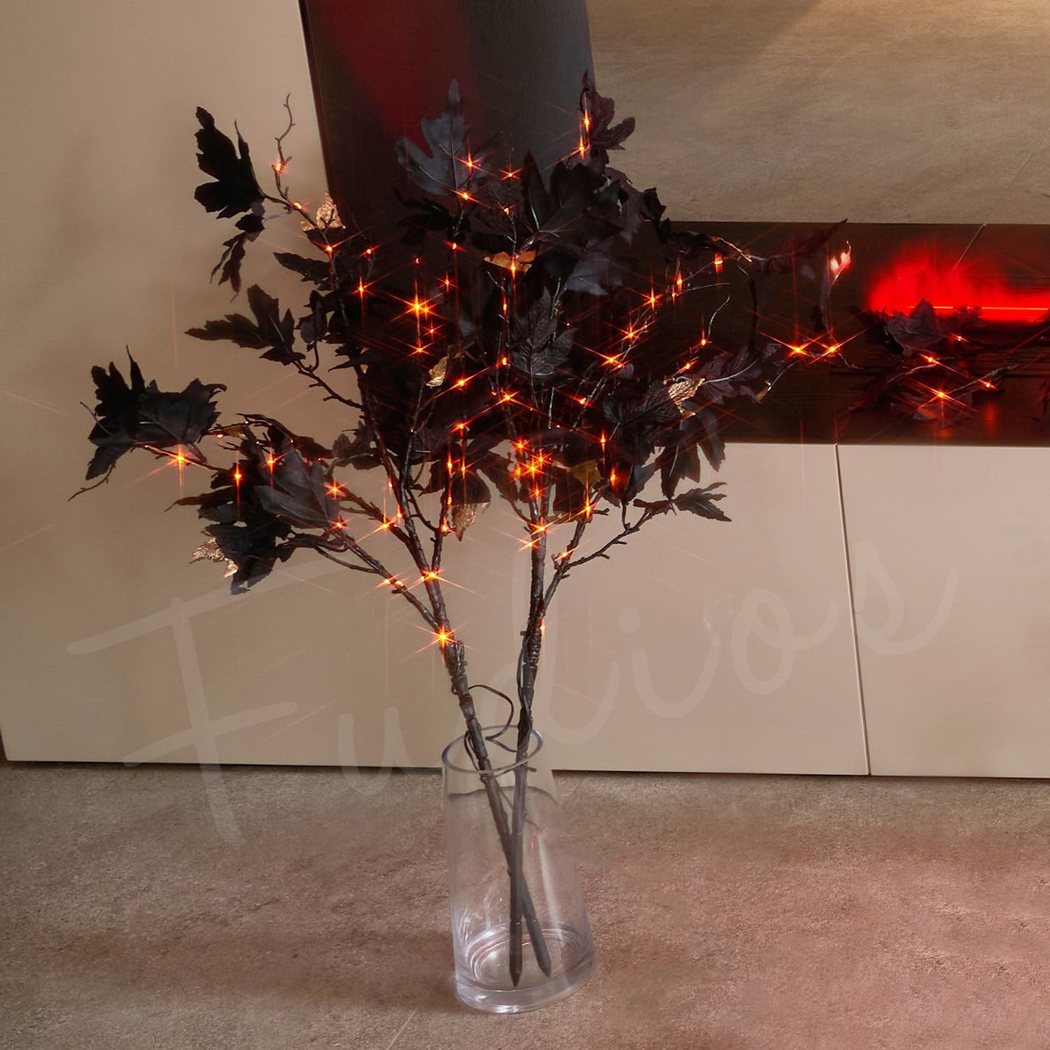 Halloween Black Branch Lights with Maple Leaves 120LED 32IN Battery Operated …