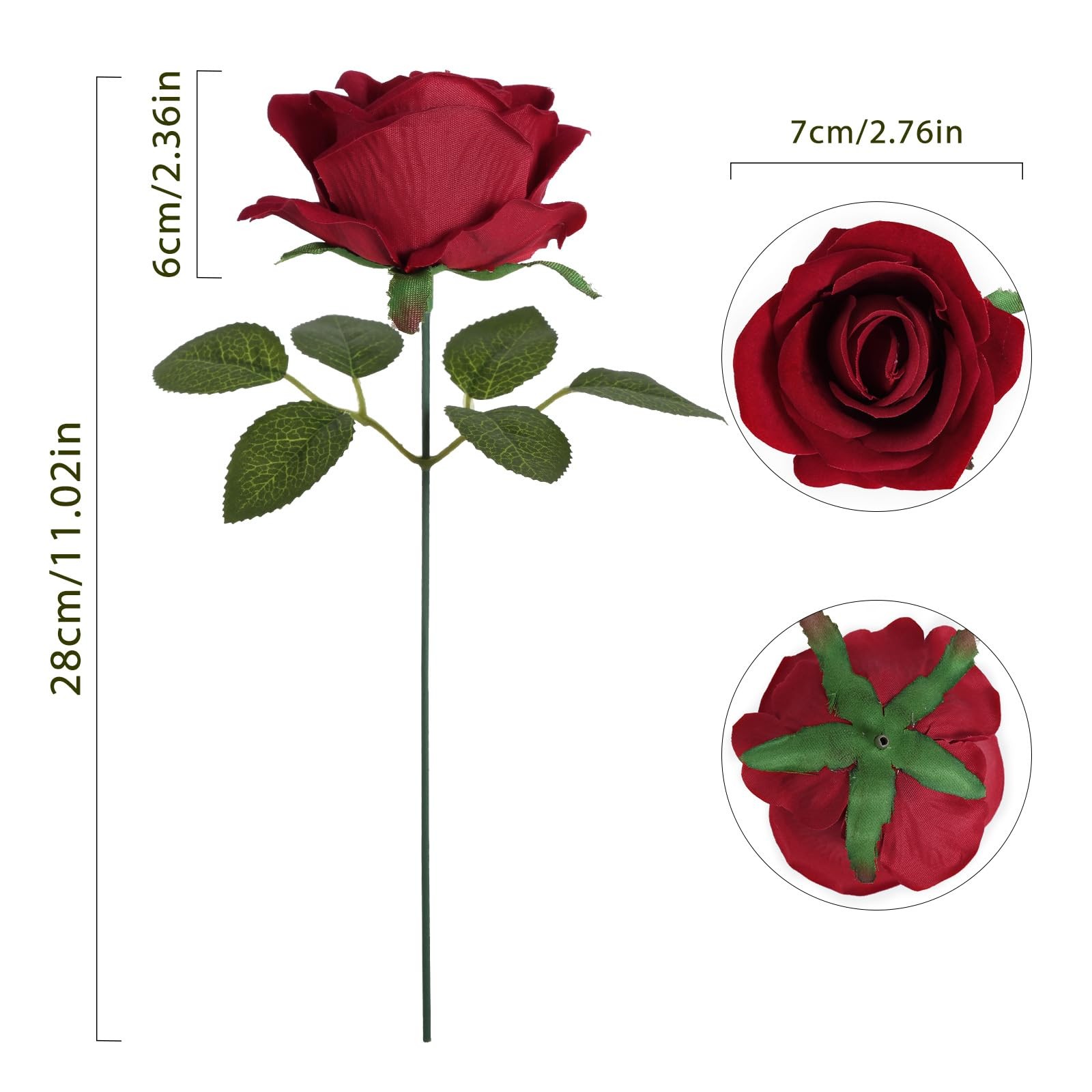 Red Artificial Roses 25 PCS Velvet Roses Artificial Flowers Real Look Silk Fl…