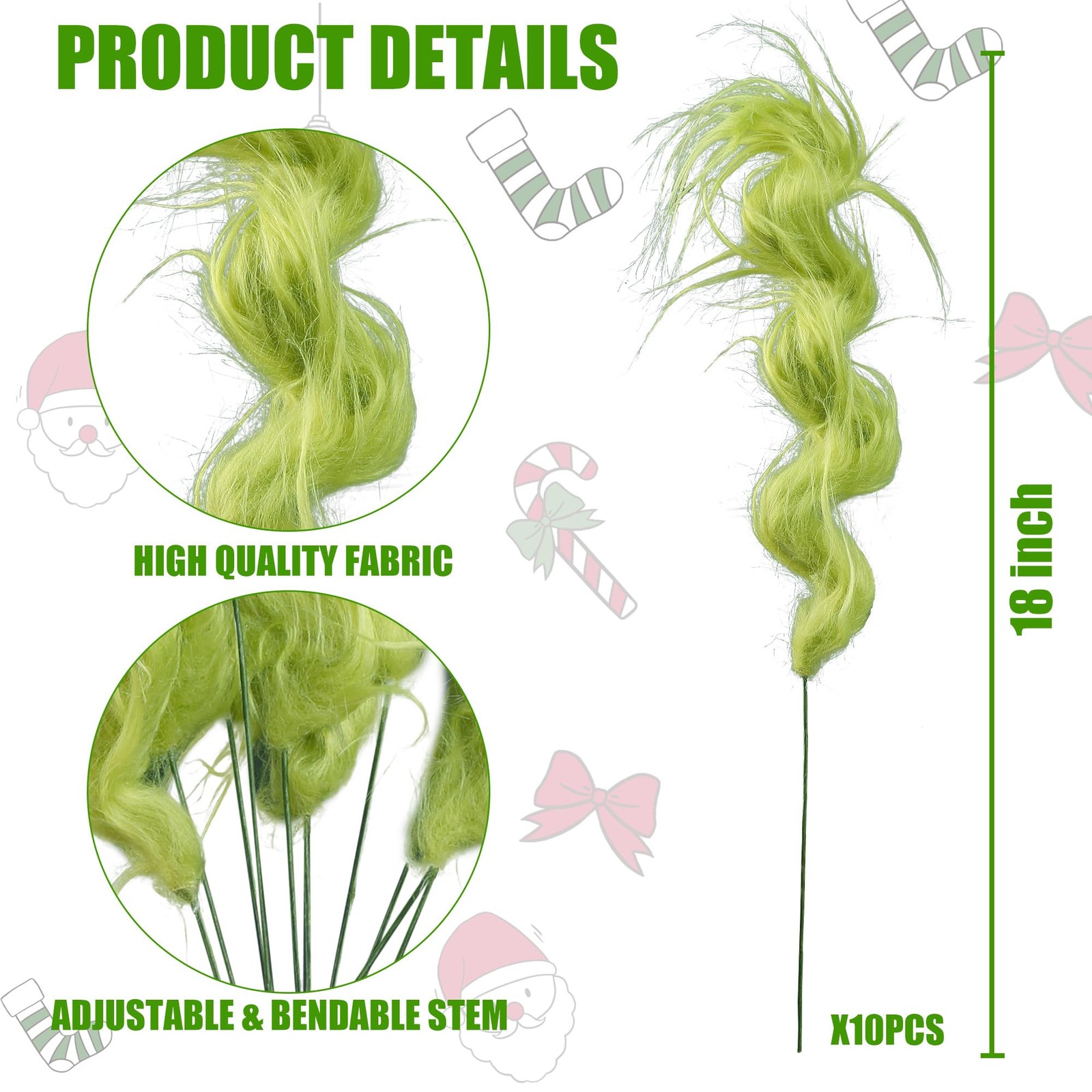 10 Pcs Christmas Tree Topper 18’’ Lime Green Furry Tree Picks Furry Spiral Cu…