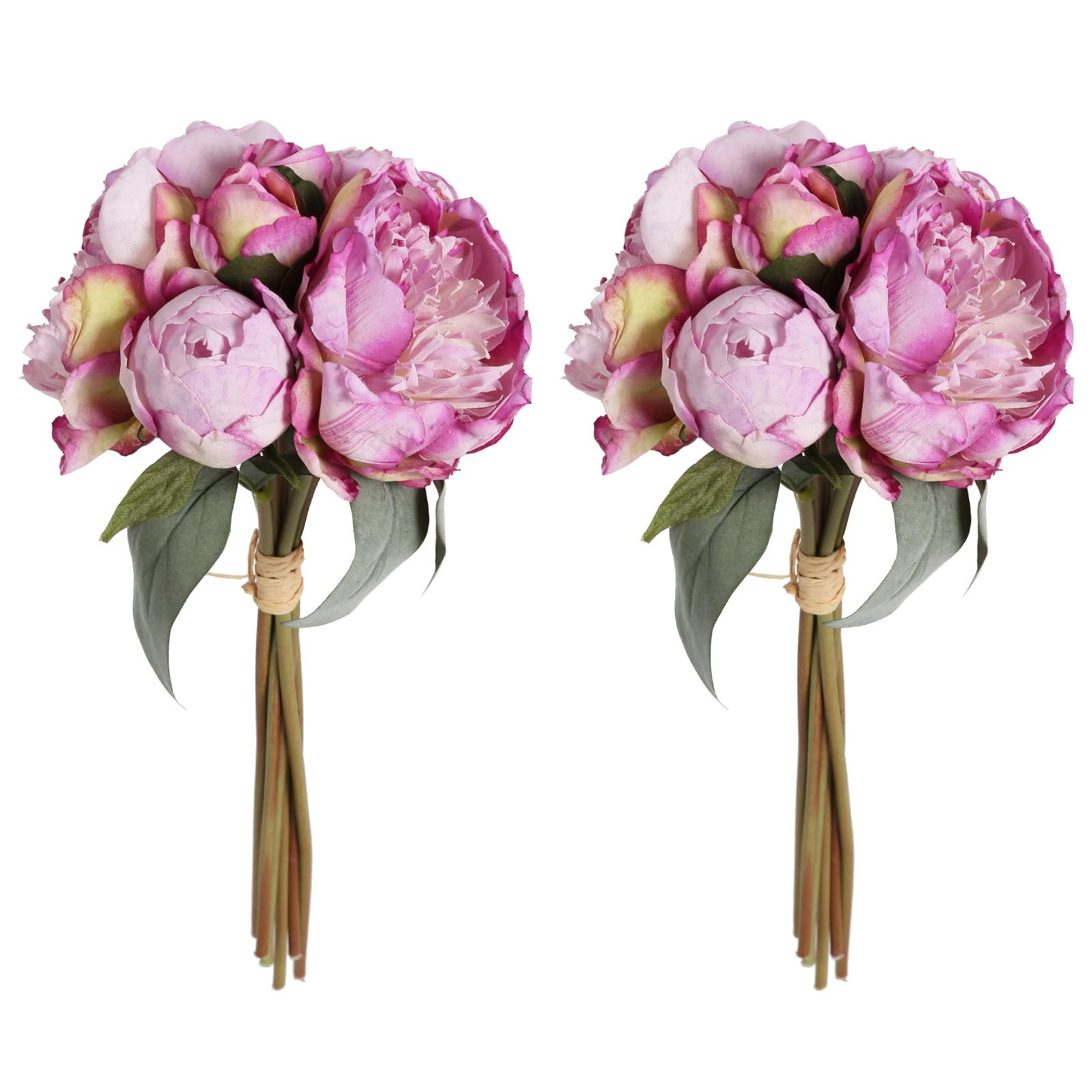 Purple Artificial Peony Flowers 2 Bouquets – Silk Peonies With Stems for Deco…