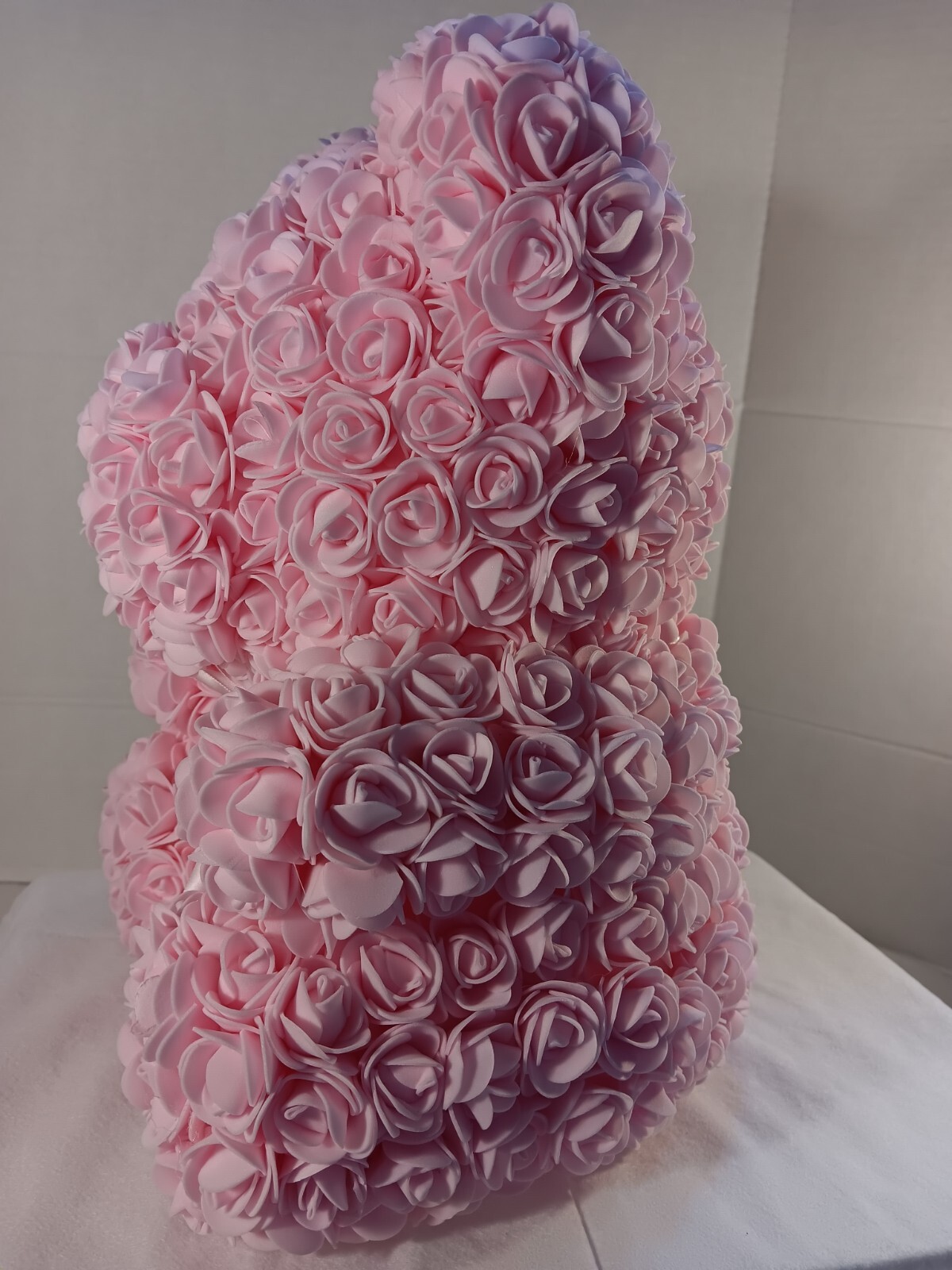 Pink Rose Teddy Bear – Artificial Foam Flower Bear with Bow – 11″ Romantic Gift