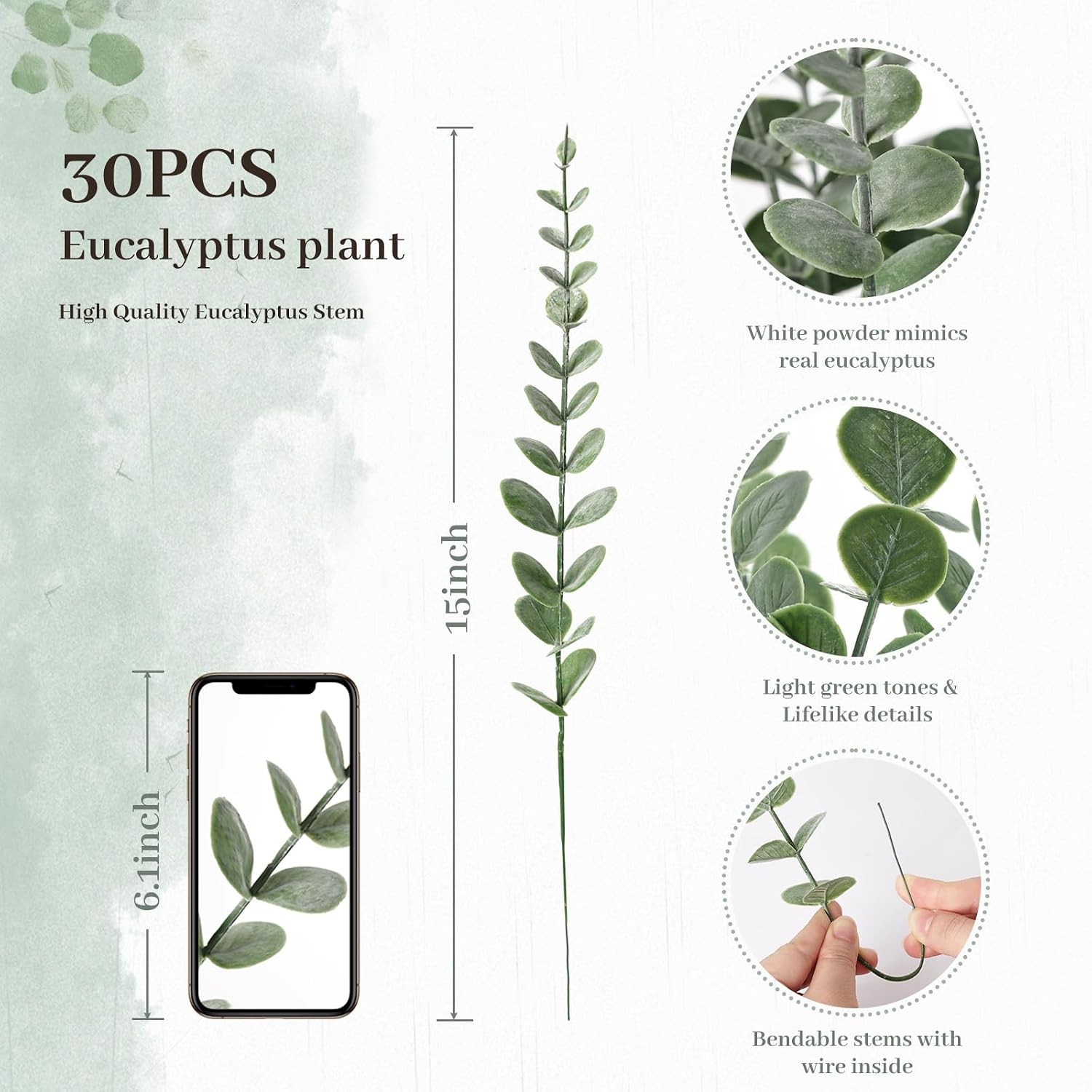 Artificial Eucalyptus Stems, 30PCS 15 Inch Greenery Decor | Wedding Bouquets