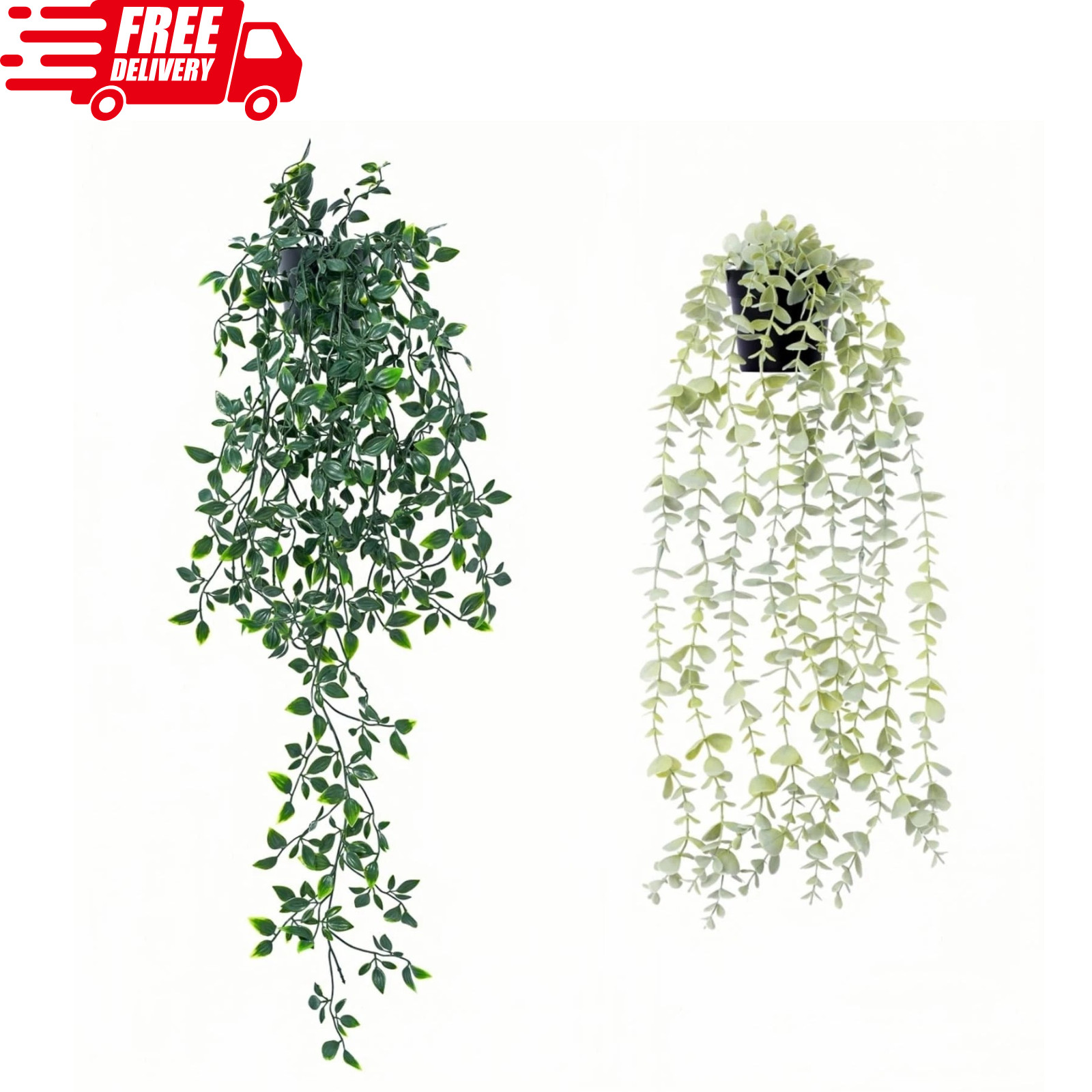 2pcs Fake Hanging Plants Decor Artificial Potted Bedroom Kitchen Patio Bathroom