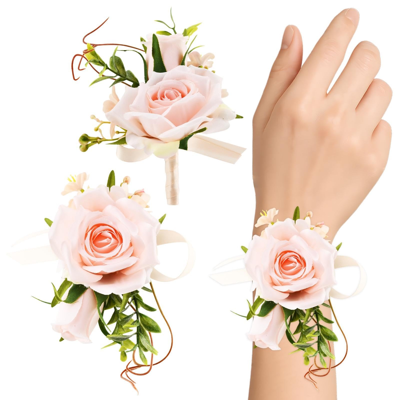 2Pcs Wrist Corsage and Boutonniere Set, Prom Wrist Corsage Artificial Flowers…