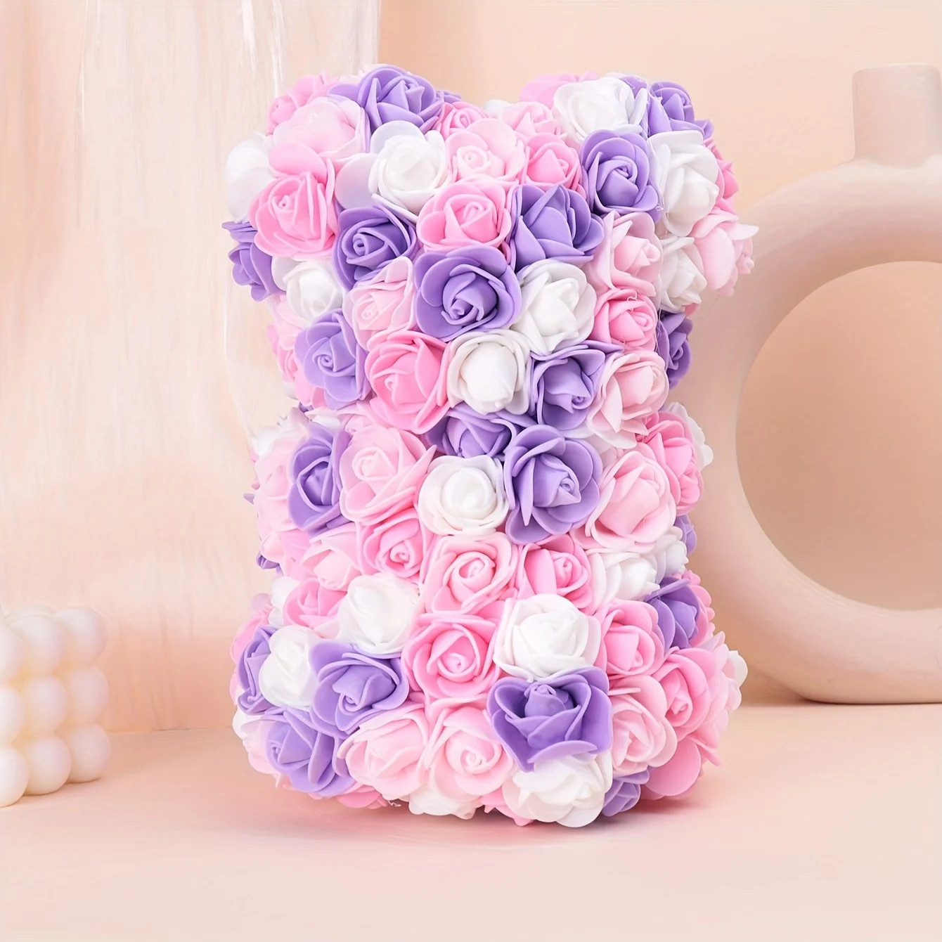 Multicolored Rose Bear Realistic Foam Flower Christmas Valentine’s Day Gift NEW