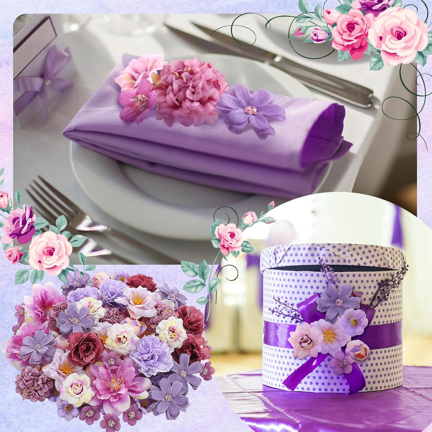 120 Pcs Artificial Flowers Bulk Mini Silk Flower for Crafts Fabric Flowers Heads