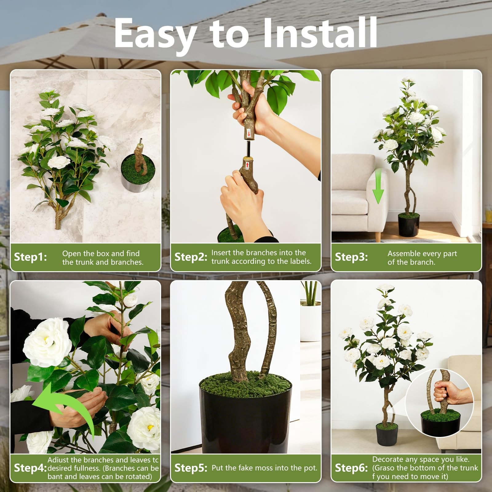 Best Artificial Camellia Tree 2 Pack, 42” Faux Plant in Pot with 24 Blooming