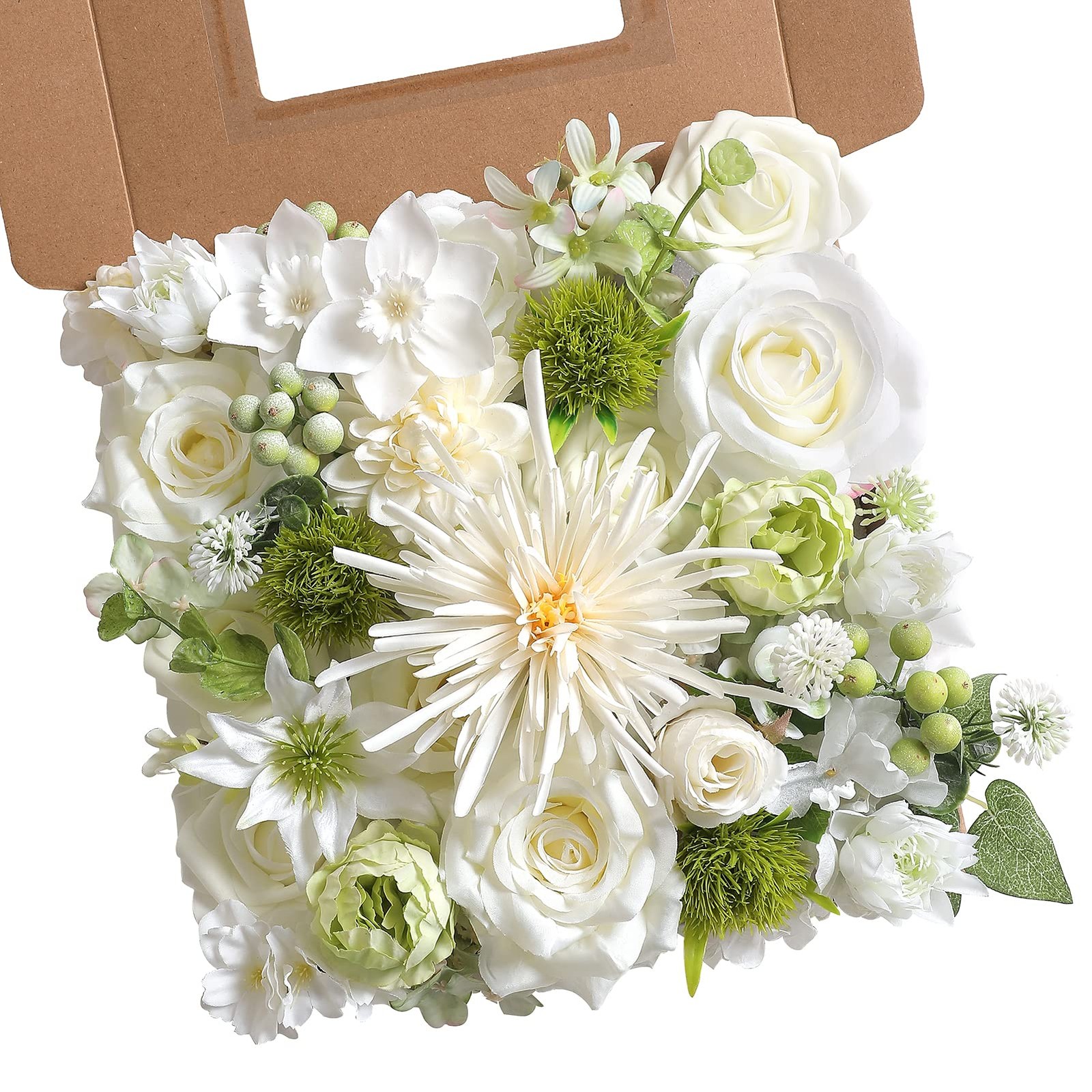 White Artificial Flower Box Set Silk Fake Flowers For DIY Wedding Decor