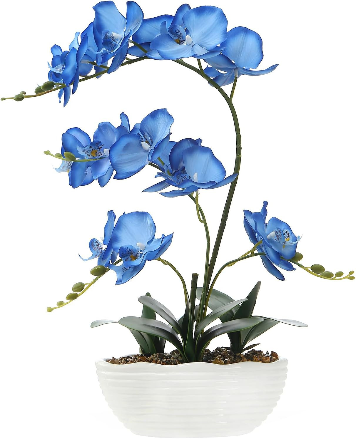 Blue 19″ Faux Phalaenopsis Orchid in Ceramic Pot – Elegant Silk Floral Centerpie