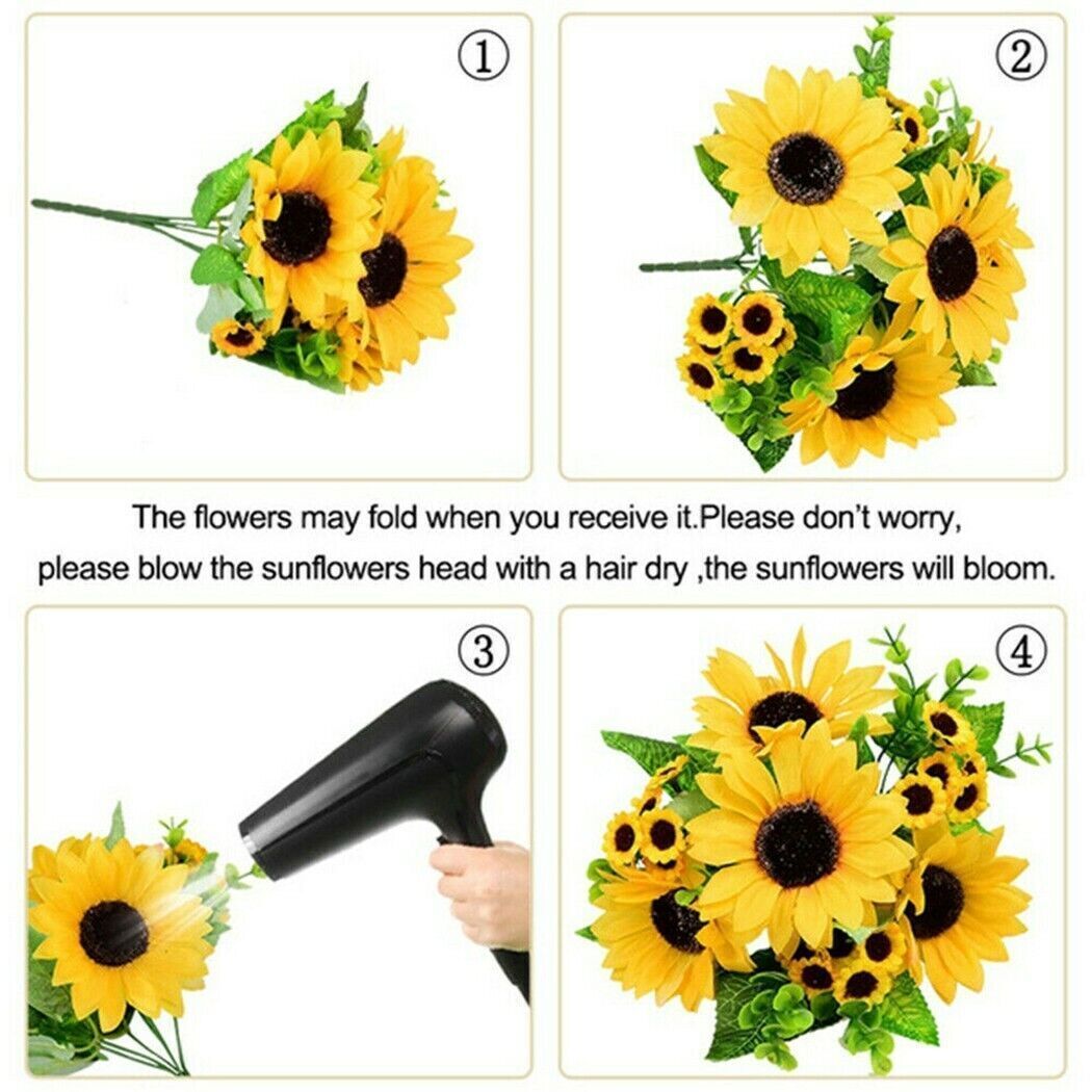 26-Head Artificial Sunflower Silk Fake Flowers Bouquet Wedding Floral Home Decor