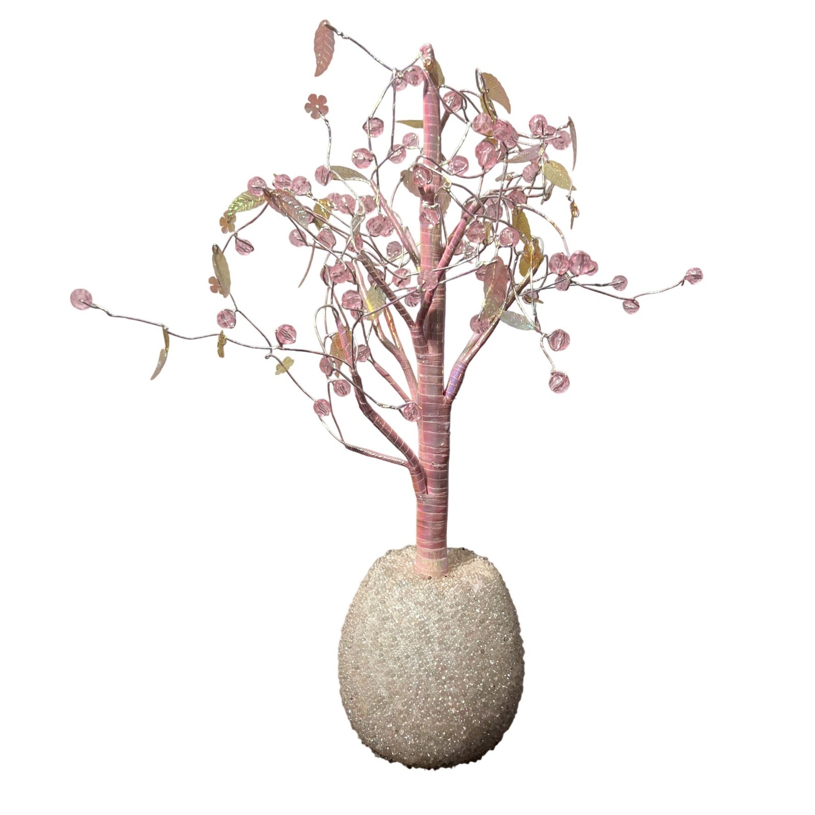 Pink Gold Beaded Cherry Blossom Tree Decor Artificial Floral Home Accent 12″