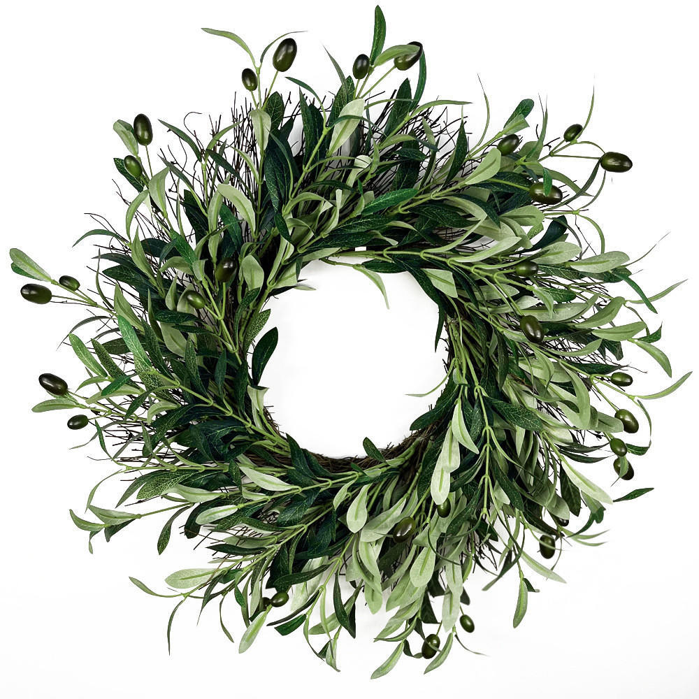 Olive Branch Wreath Spring Garland Artificial Greenery Wreath Decors 16 Inches
