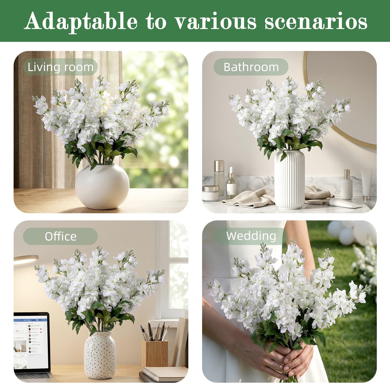 Fake Flowers 23.6” Delphinium Artificial Flowers 8Pcs Silk Flowers with Stems…