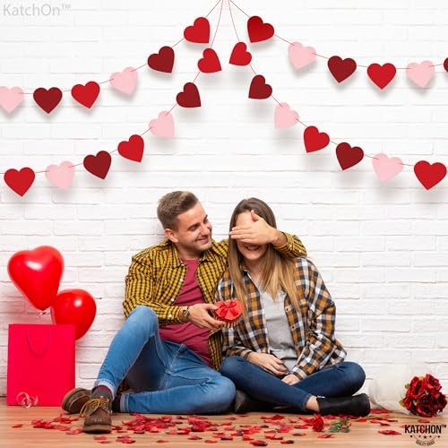 , Felt Heart Garland – Pack of 40, No DIY | Red, Pink Heart Garland for Heart