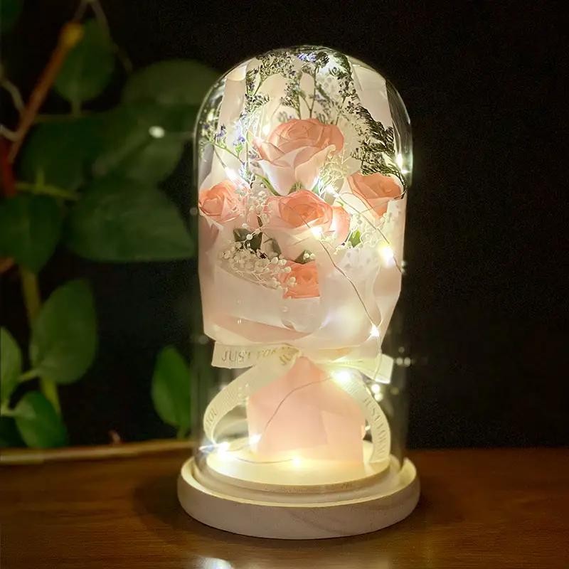 LED Galaxy Rose Eternal 24k Gold Foil Flower with Fairy String Lights Dome Decor
