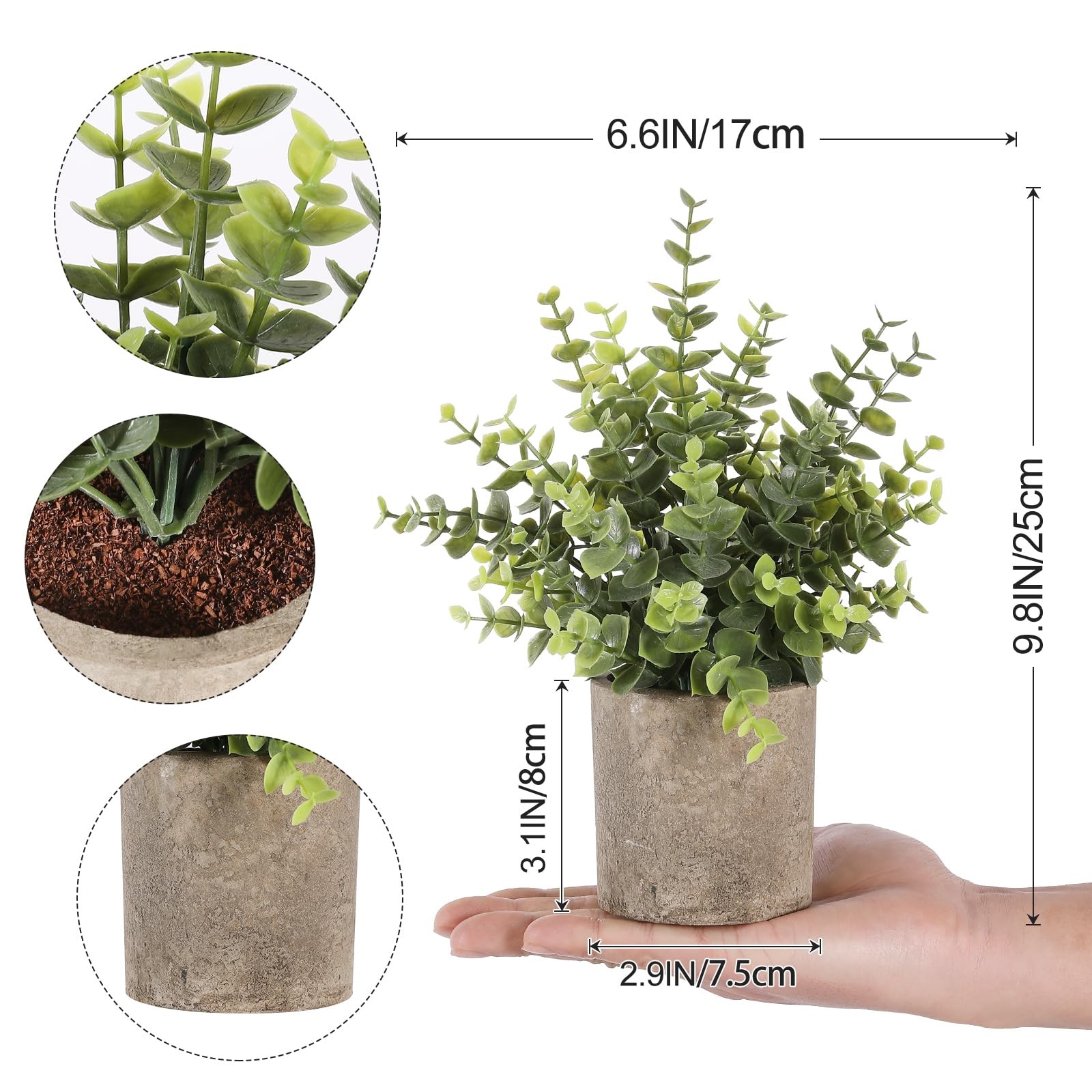 3pcs Small Fake Plants Eucalyptus,Small Potted Artificial Plant Indoor for Sh…