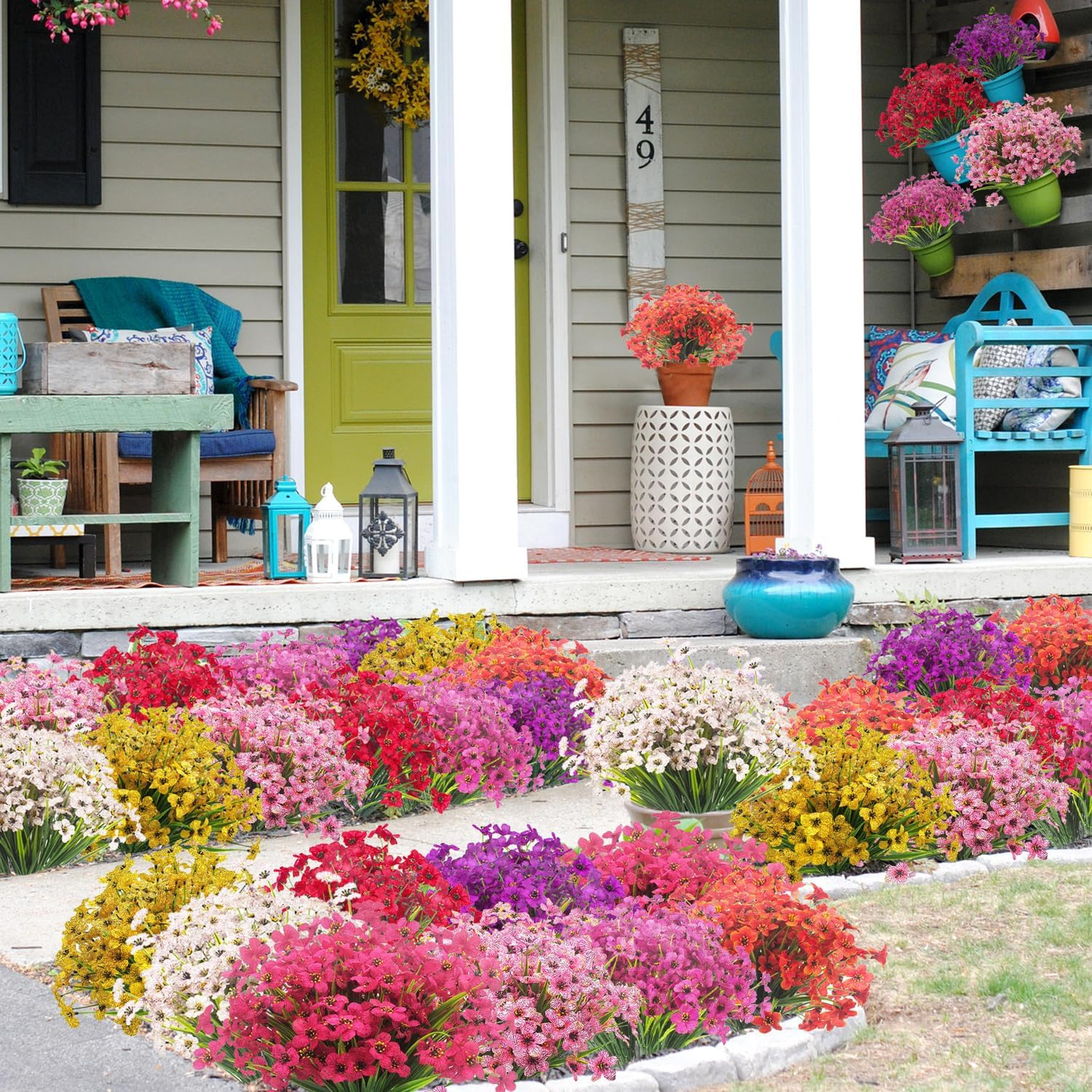 Artificial Flowers 20 Bundles UV Resistant No Fade Faux Plastic Garden Porch