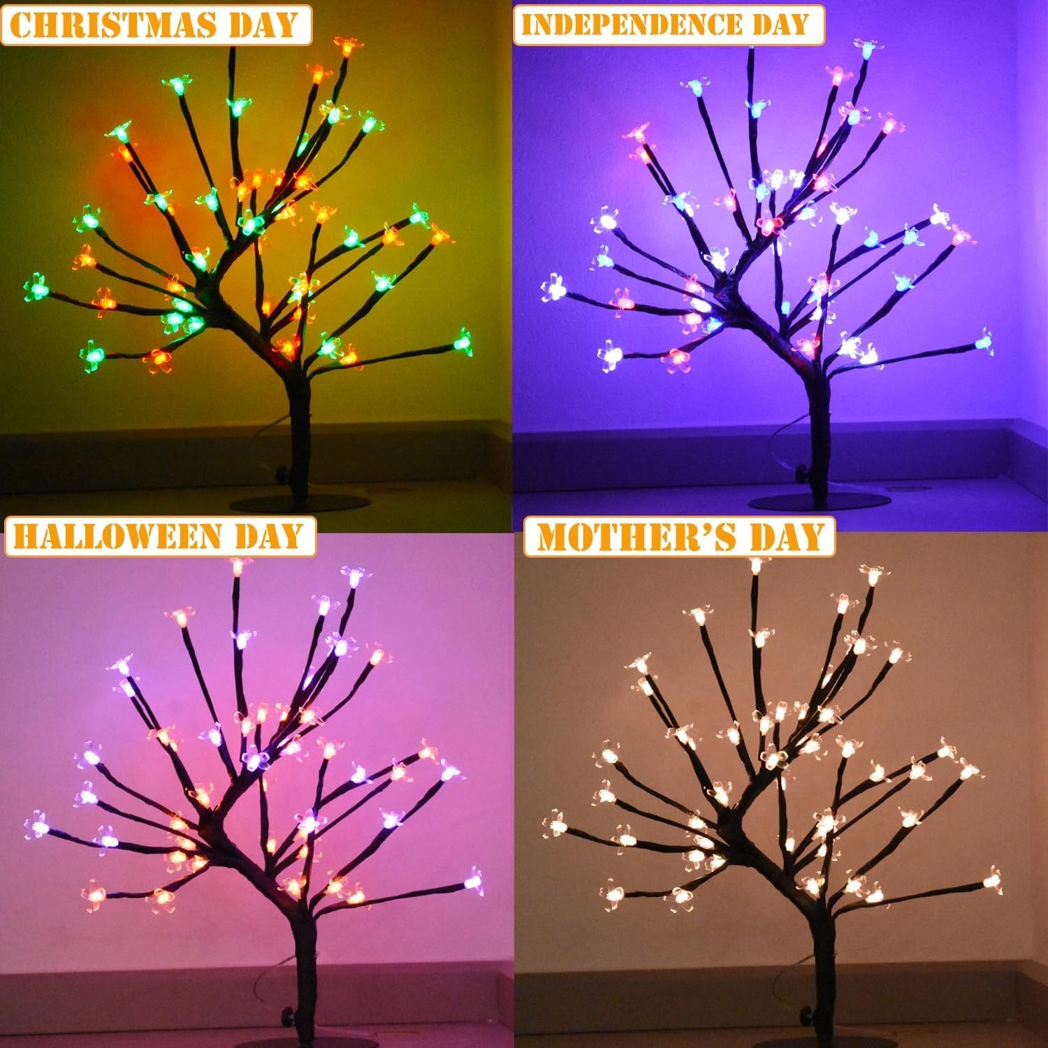 48 LED Cherry Blossom Tree Light, Color-Changing Cherry Flower Lamp，Artificia…