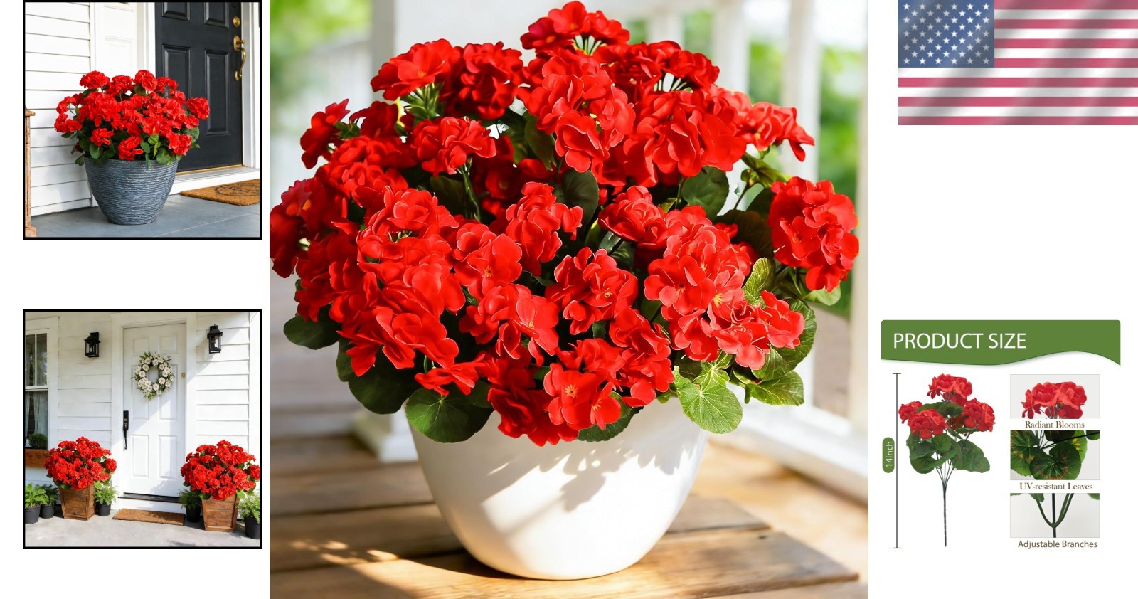 Vibrant Red Geraniums – Set of 4 UV Resistant Artificial Flowers for Outdoors
