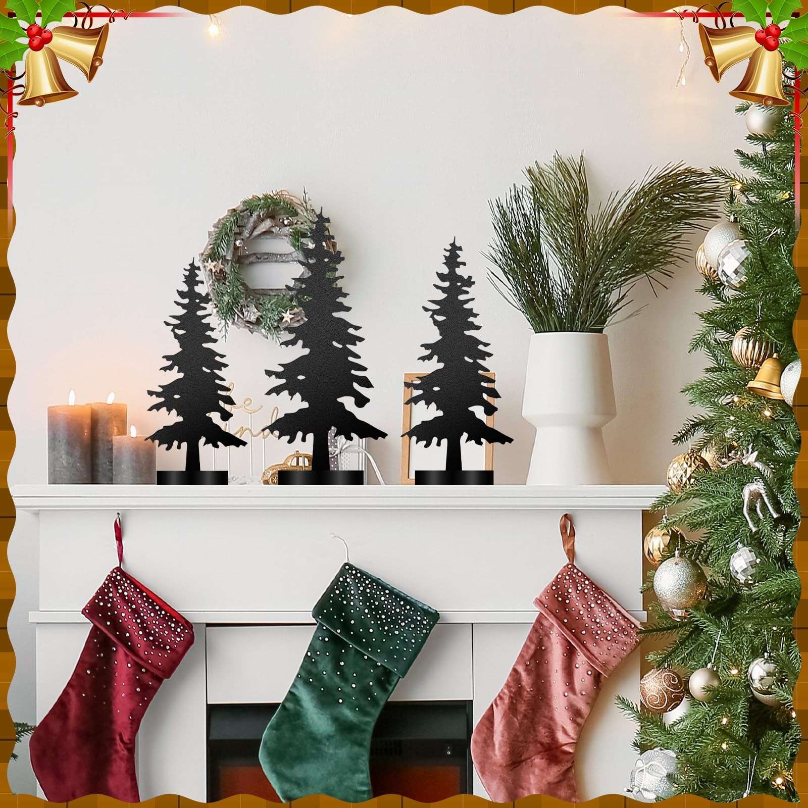 3 Pcs Metal Tree Tabletop Decor Black Metal Evergreen Tree Rustic Farmhouse T…