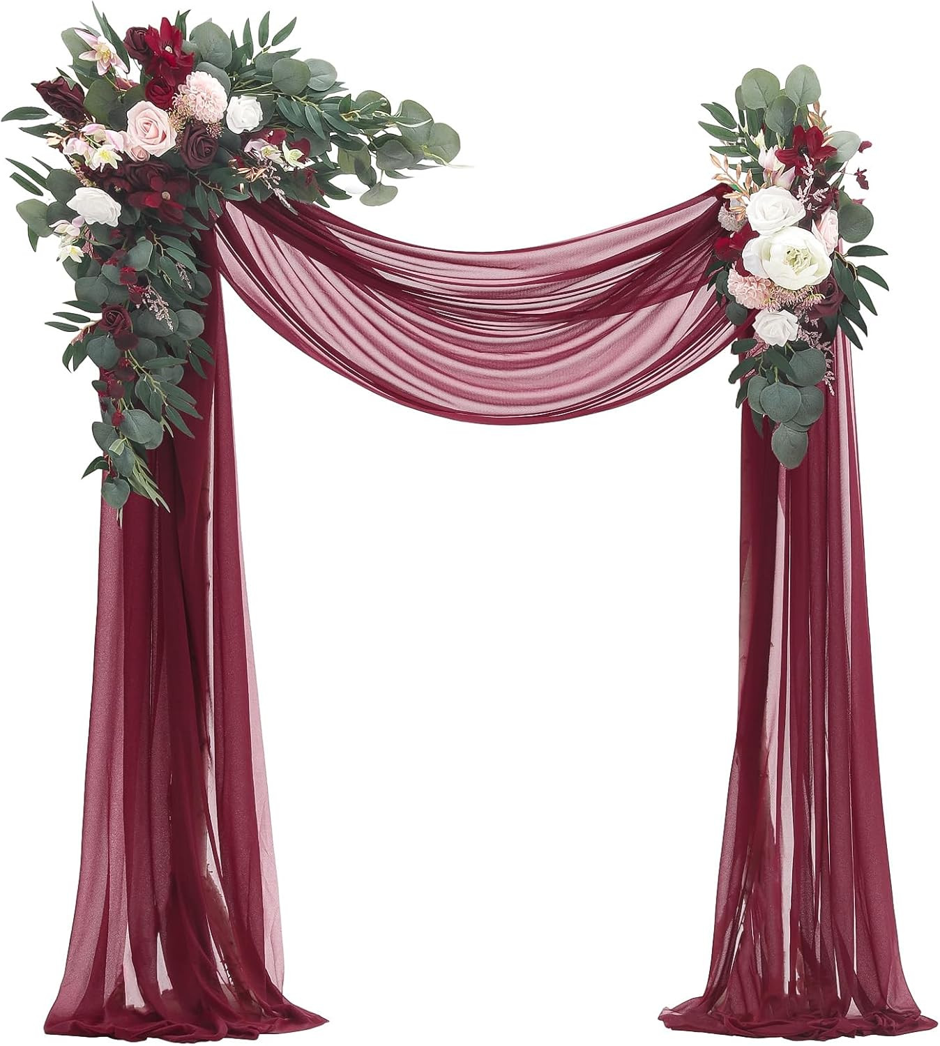 Burgundy Floral Swag & Drapes Kit for Wedding Arbor Decoration – Pack of 4