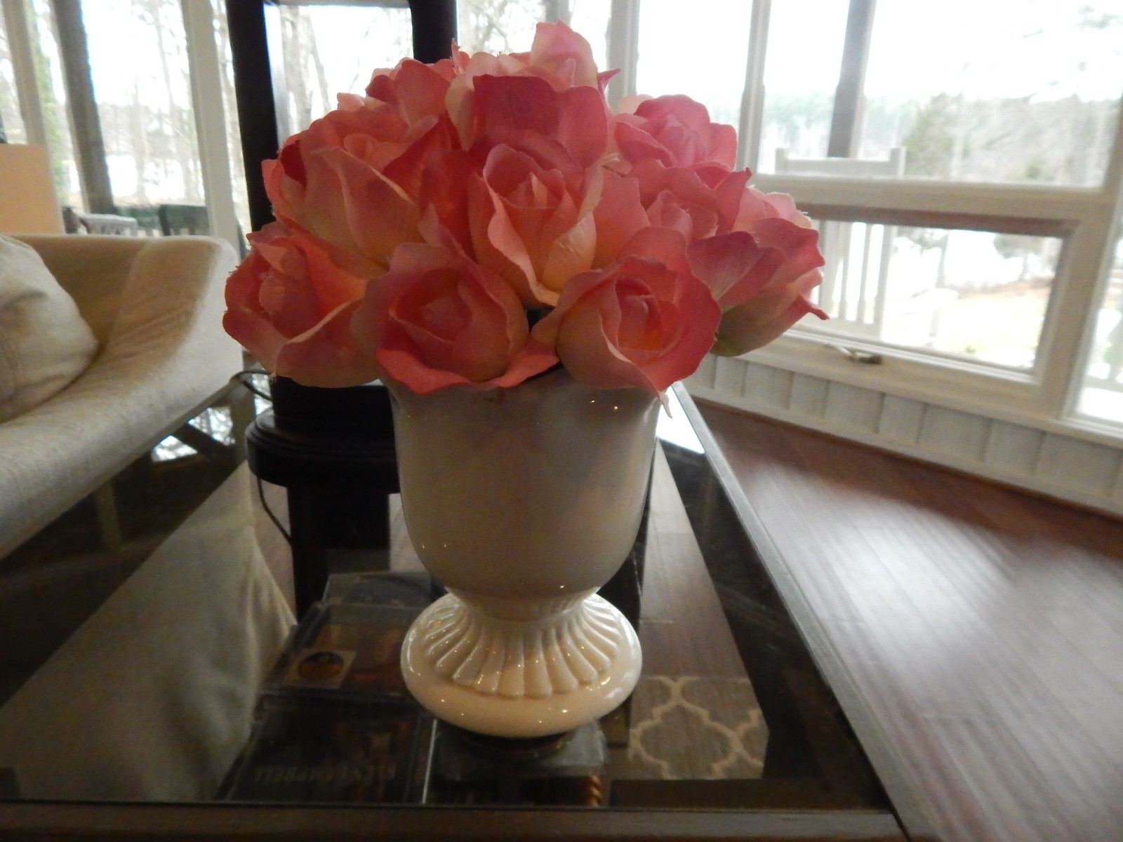 PRETTY PINK 28 Rose Artificial Bouquet in white ceramic vase PERFECT MOTHERS DAY