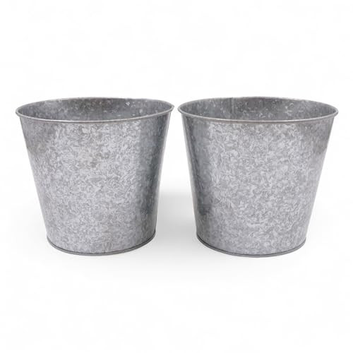 Set of 2 Galvanized Bucket/Pots with PVC Liner, 6.5″ Dia x 6″ H Ideal Gift