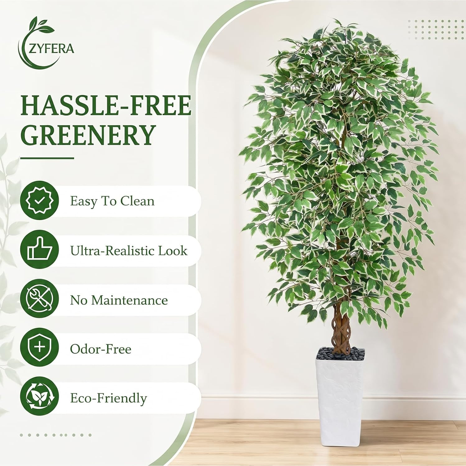 6FT Artificial Ficus Tree, Tall Fake Ficus Tree with Natural Wood Trunk & Silk L