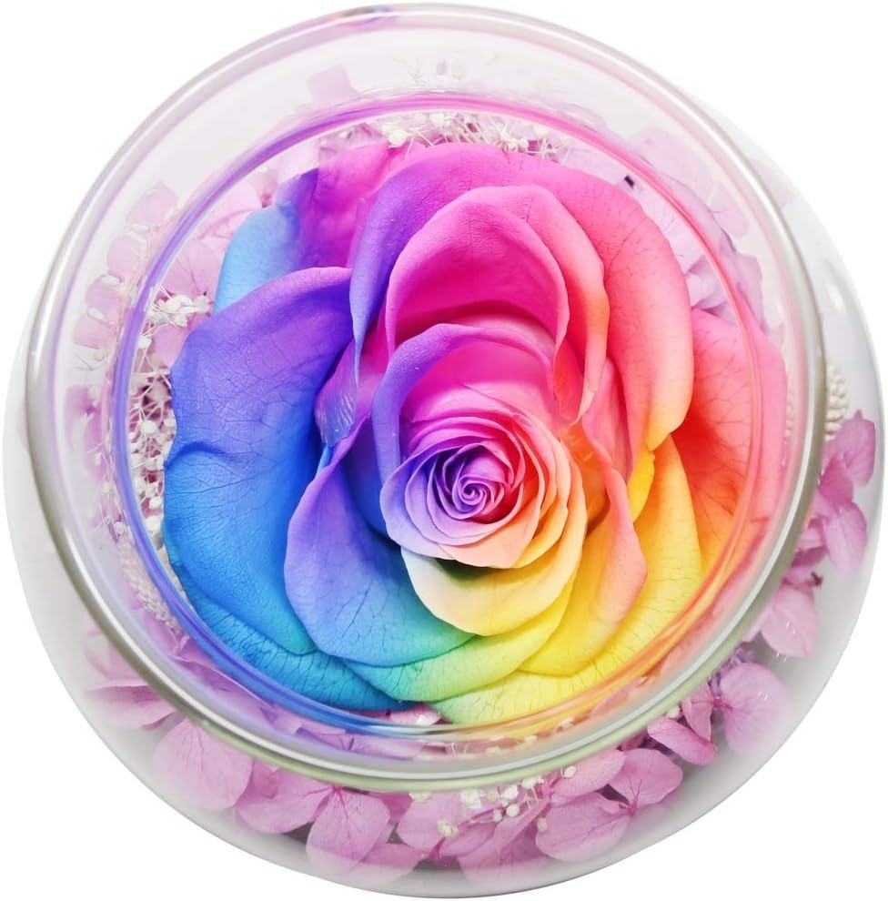Preserved Real Roses with Colorful Mood Light Wishing Bottle,Eternal Rose,Never