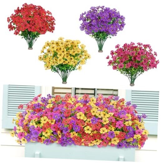 Artificial Flowers for Outdoor 24 4 Mix Color(fuchsia Purple Yellow Red)
