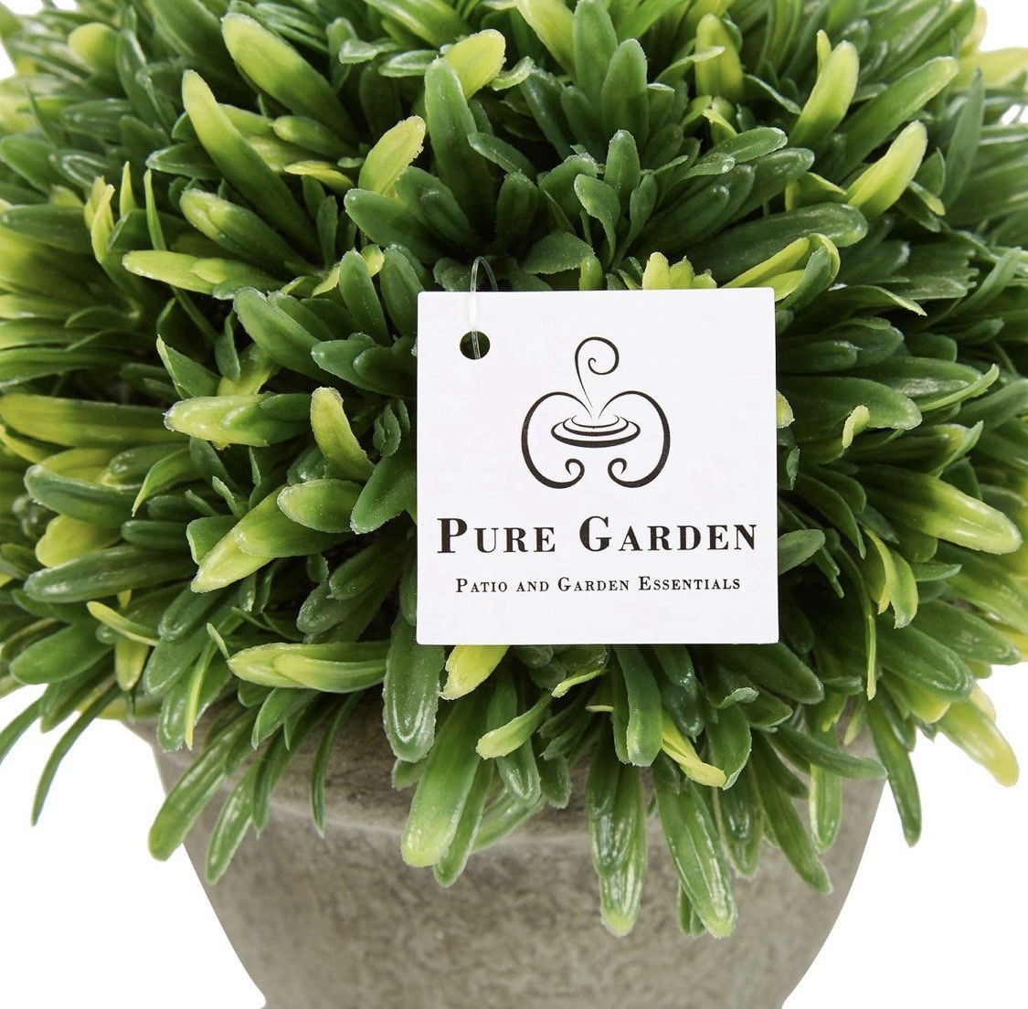 Pure Garden Set of 3 Artificial Podocarpus Grass Plant Faux Topiary Concrete Pot