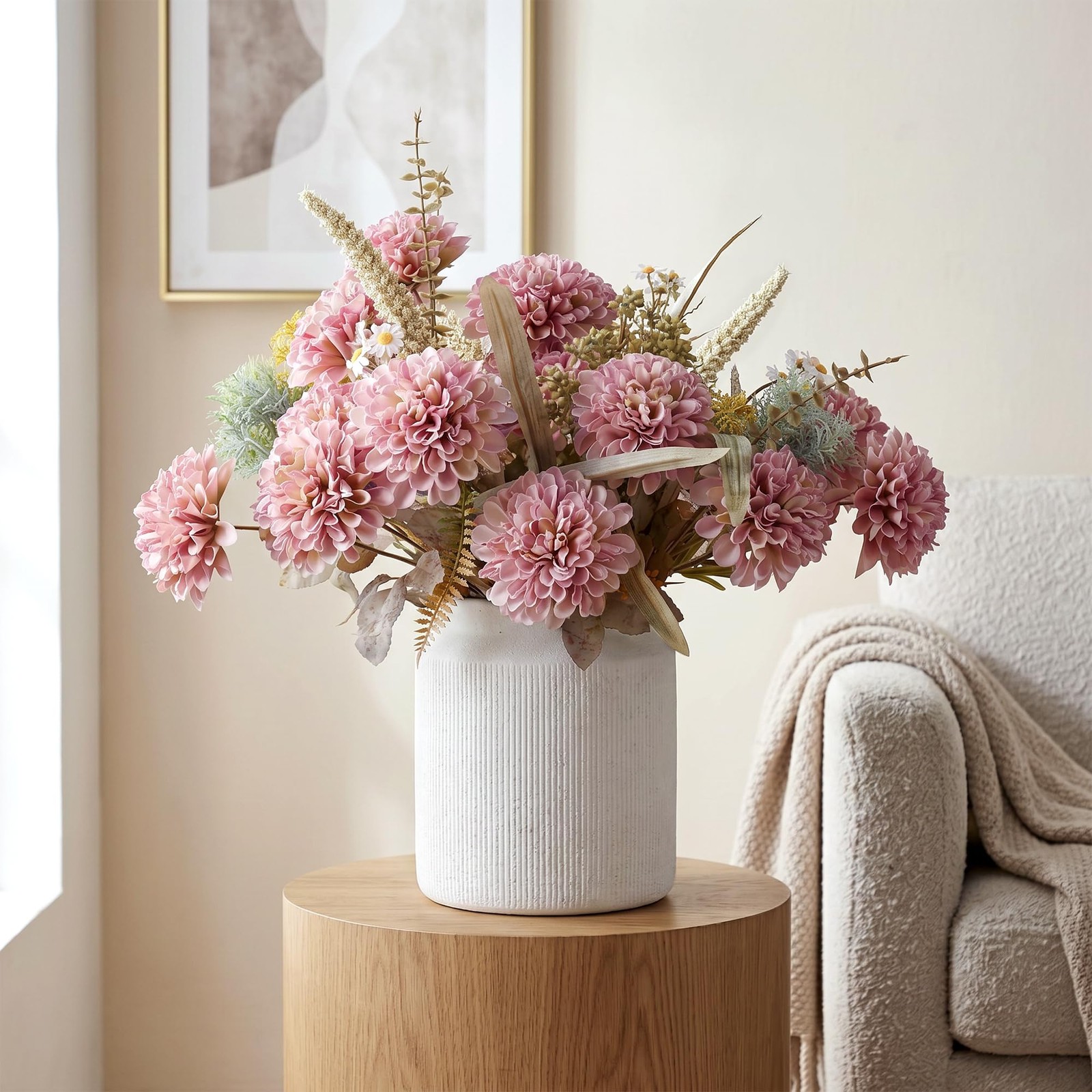 10 Heads Artificial Flowers Mums Indoor for Vase, Large Silk Faux Chrysanthem…
