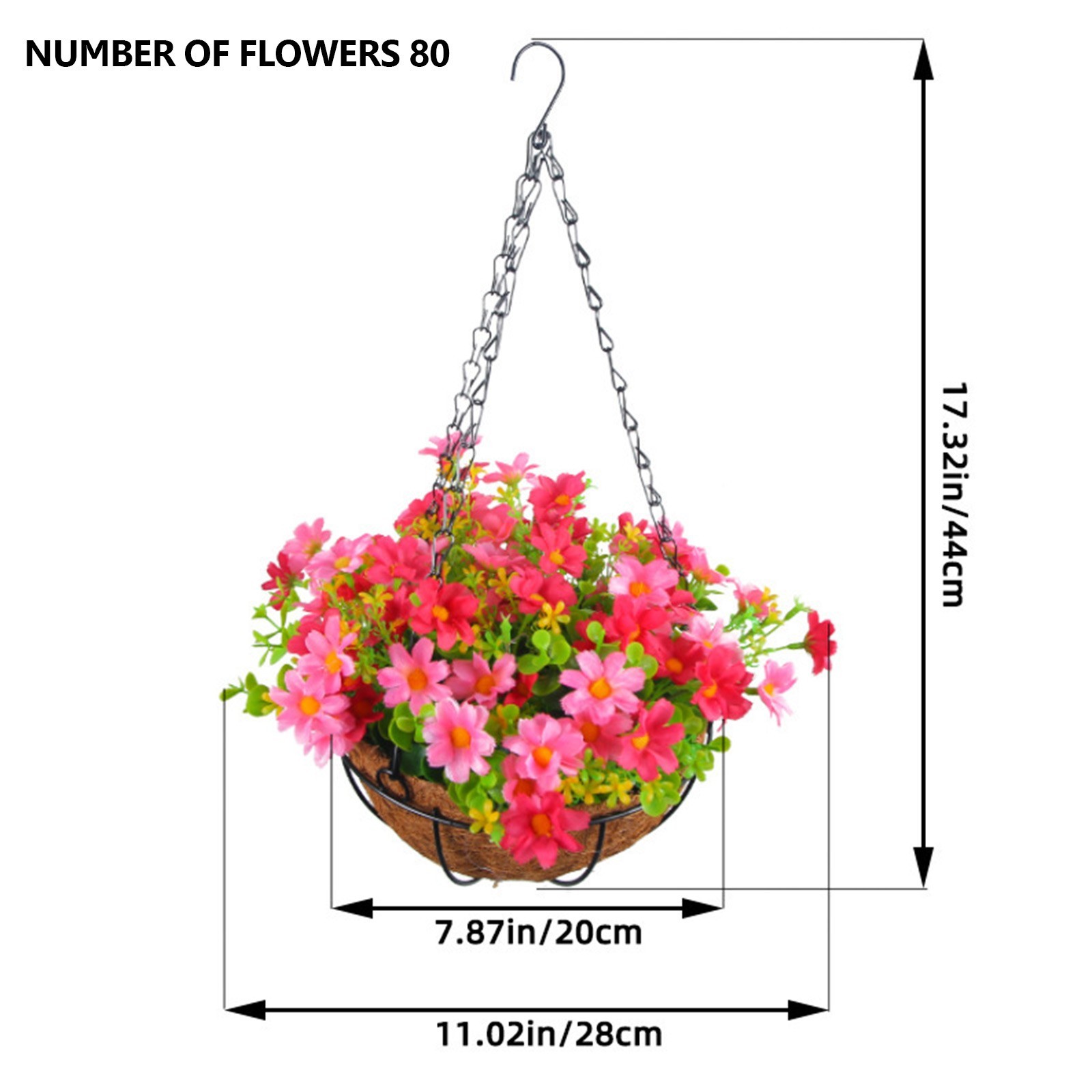 Hanging Flower Basket 2m/6.5ft Cloth Realistic Display Vibrant