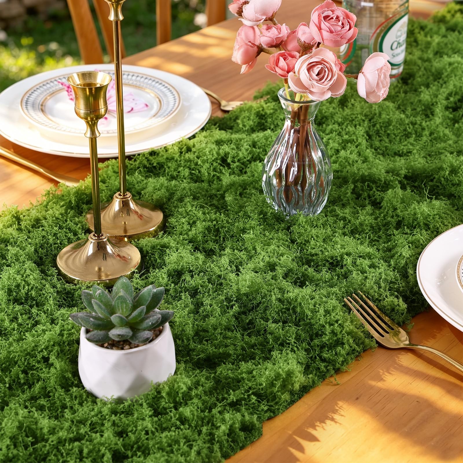 Artificial Moss Mat, 12″ x 71″ Dark Green Fake Moss Sheet for Crafts Table Ru…