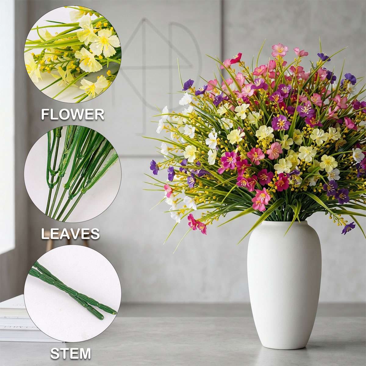24 Bundles Artificial Silk Flowers for Outdoors, Fake Plants Faux Greenery US