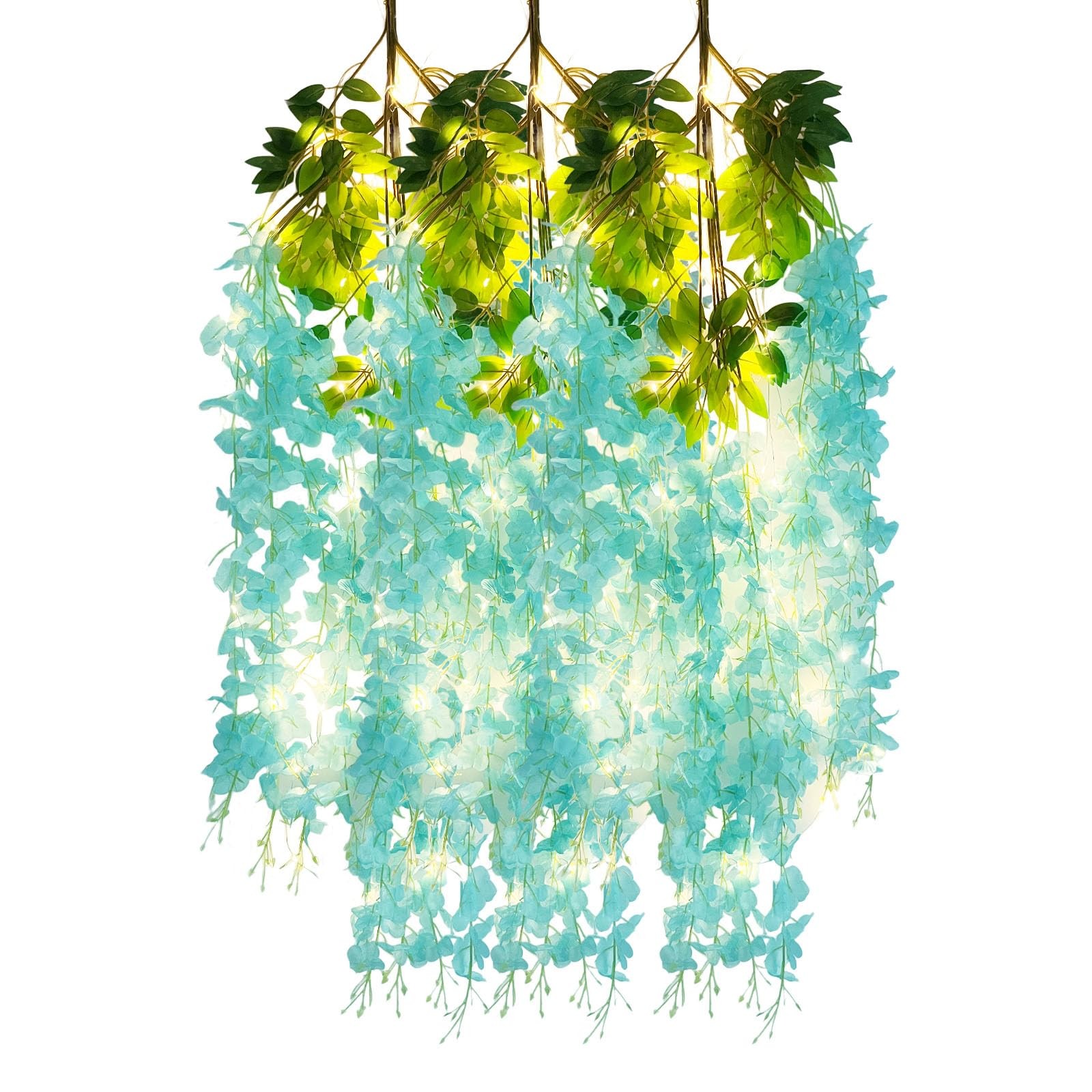 12 Pack Teal Wisteria Hanging Flowers Garland with Lights, 3.77 Feet Artifici…