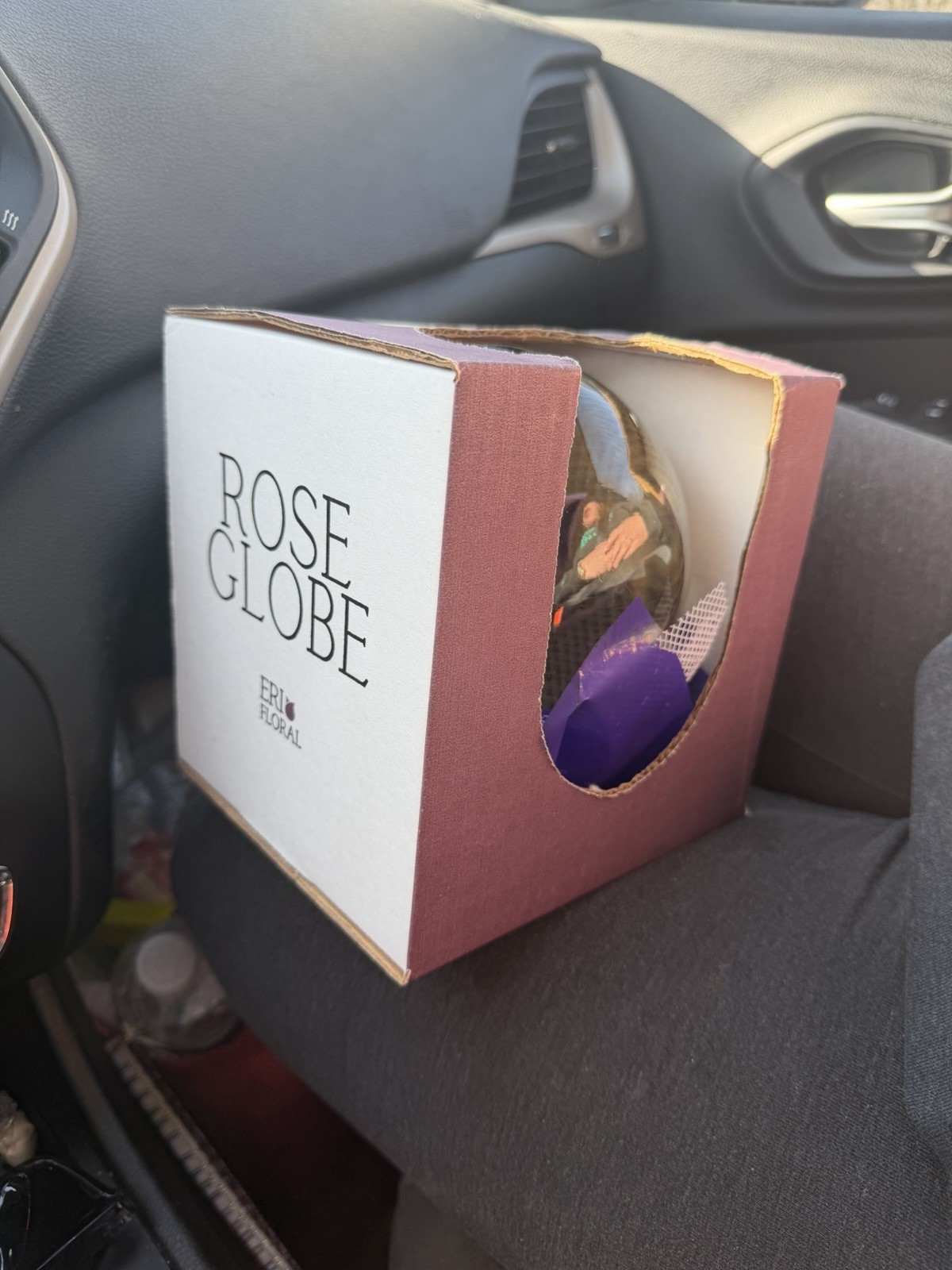 VIntage Preserved Lilac Real Rose in a glass Water Ball Dome Globe- Large 7”
