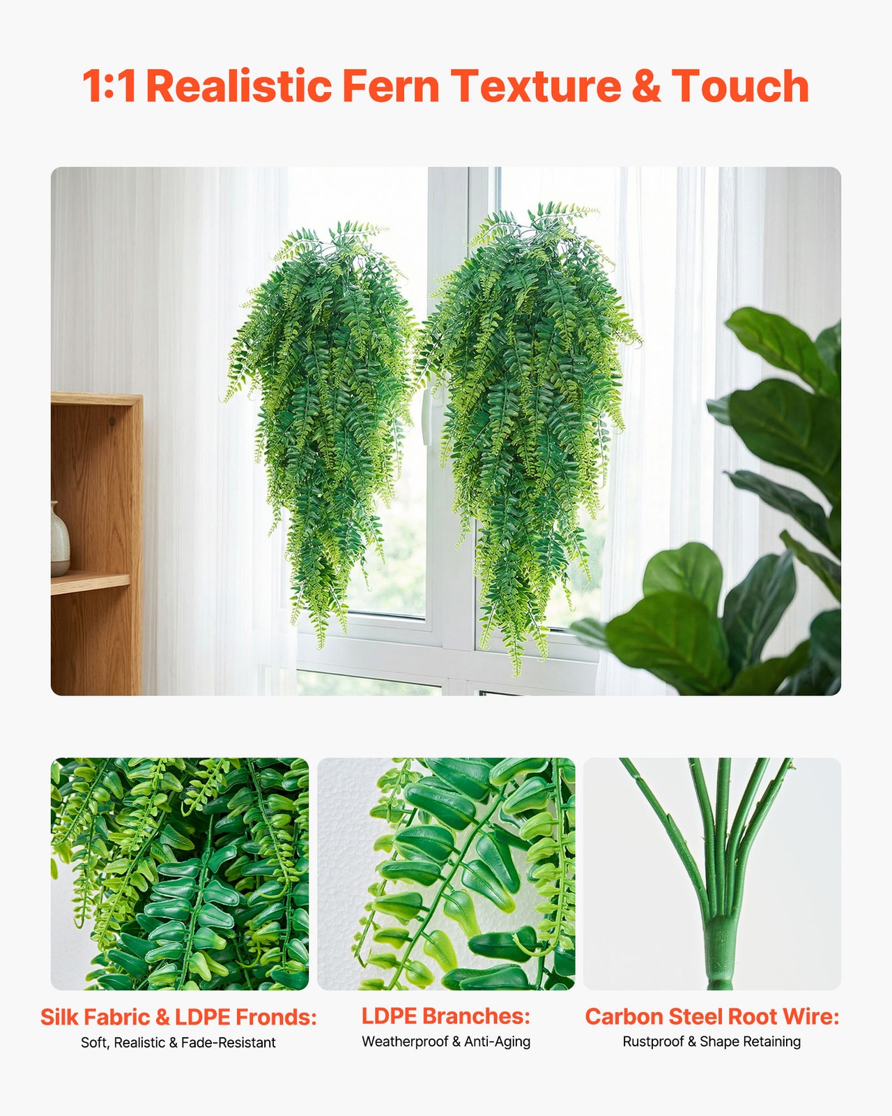 VEVOR 32″ Artificial Hanging Boston Fern Bush Wall Wedding Party Decor 12 Pcs