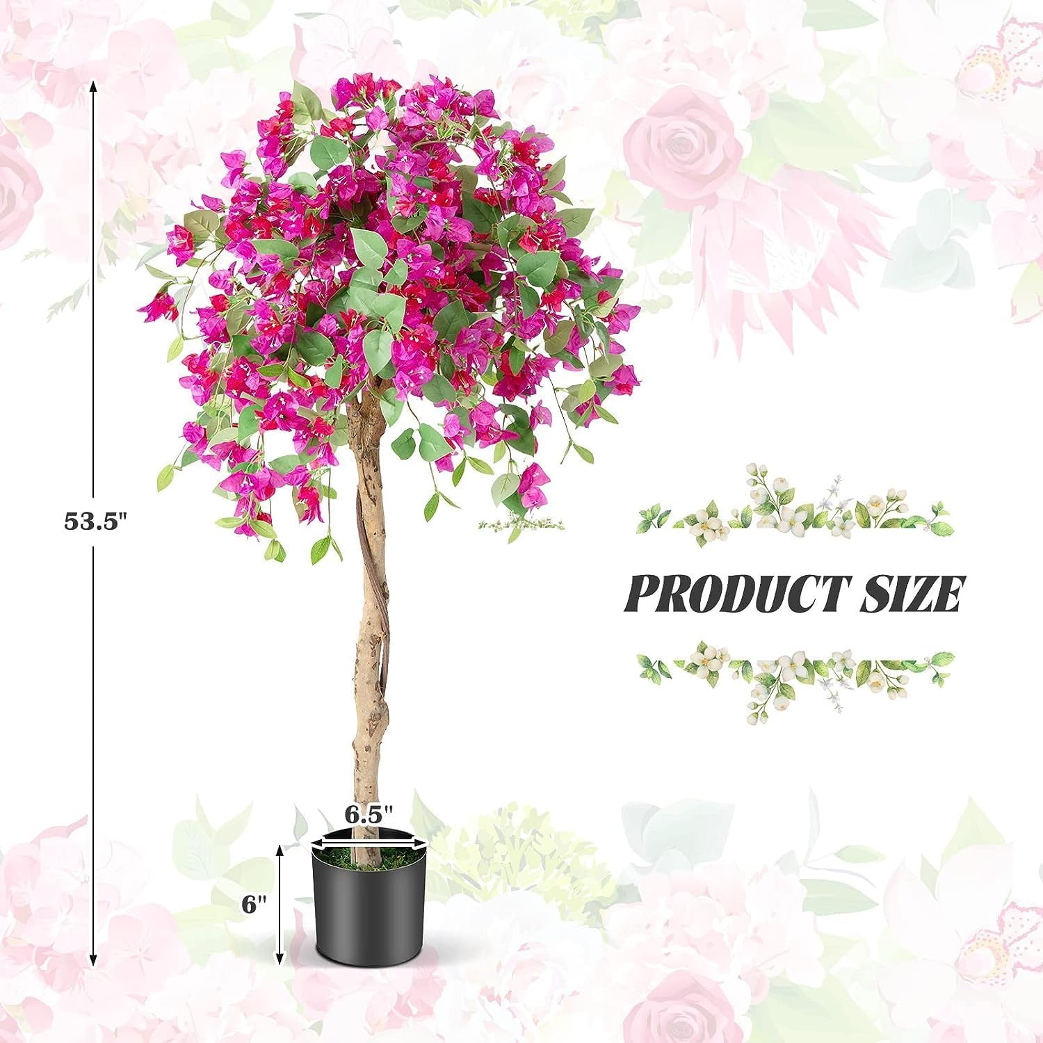 4.5FT Bougainvillea Artificial Tree, Tall Fake Floor Plant for Indoor Outdoor Dé