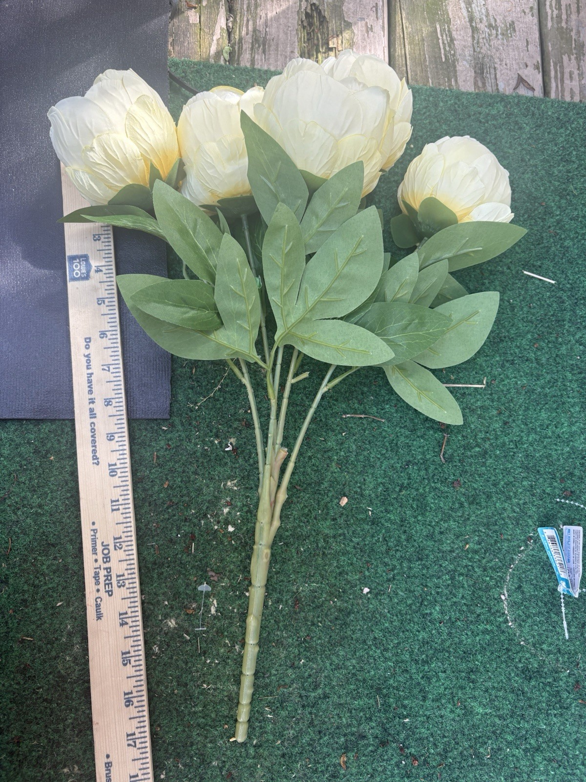 Artificial Yellow Peony Flowers Bouquet Spun Heads 5pc Fake Flowers 17”