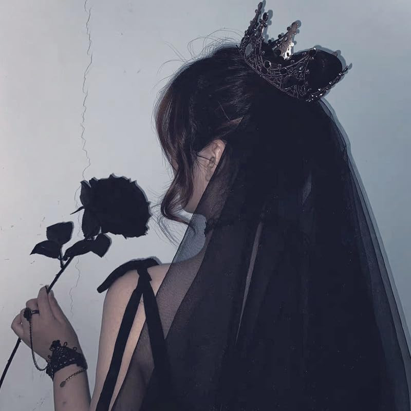 10Pcs Black Roses Artificial Flowers, All Black Faux Fake Silk Rose Black Flower
