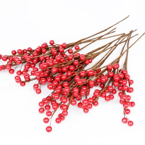 pcs13.5″ Red Holly Berry Stems for Christmas Tree, Faux Greenery Picks and 12