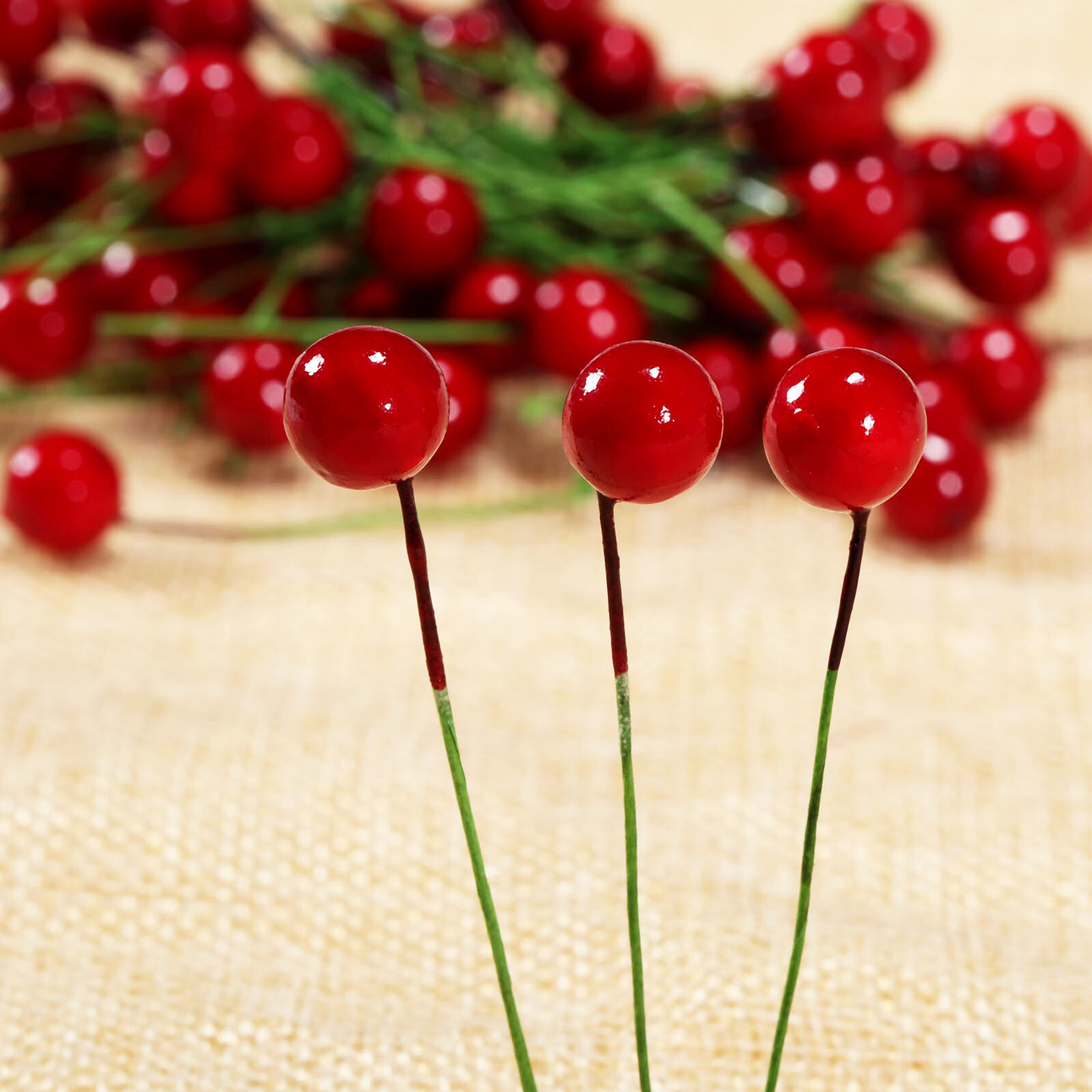 50/100pcs Red Berries Artificial Fruits Christmas Craft Holly Berry Pick Decor